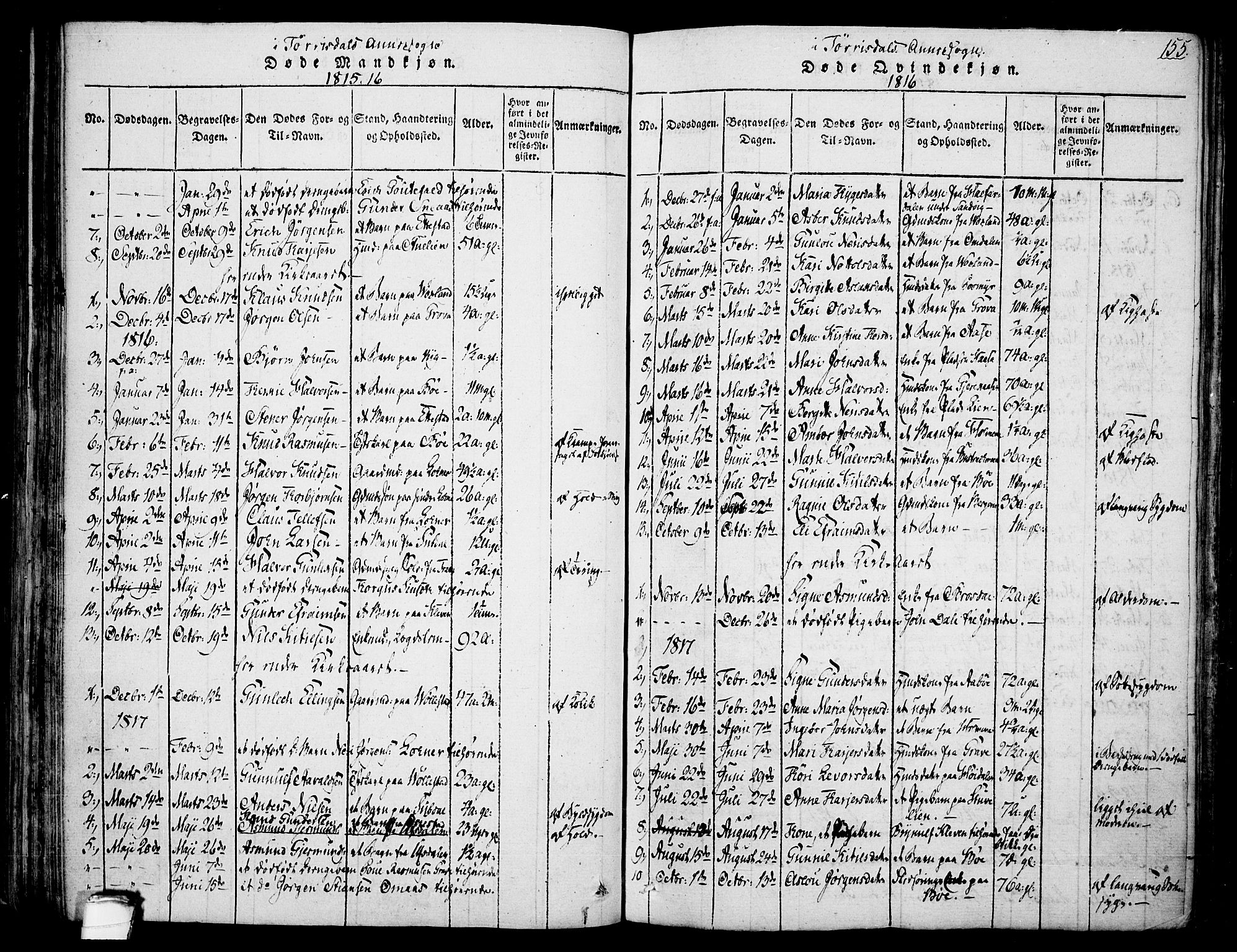 Drangedal kirkebøker, AV/SAKO-A-258/F/Fa/L0005: Parish register (official) no. 5 /2, 1814-1831, p. 155