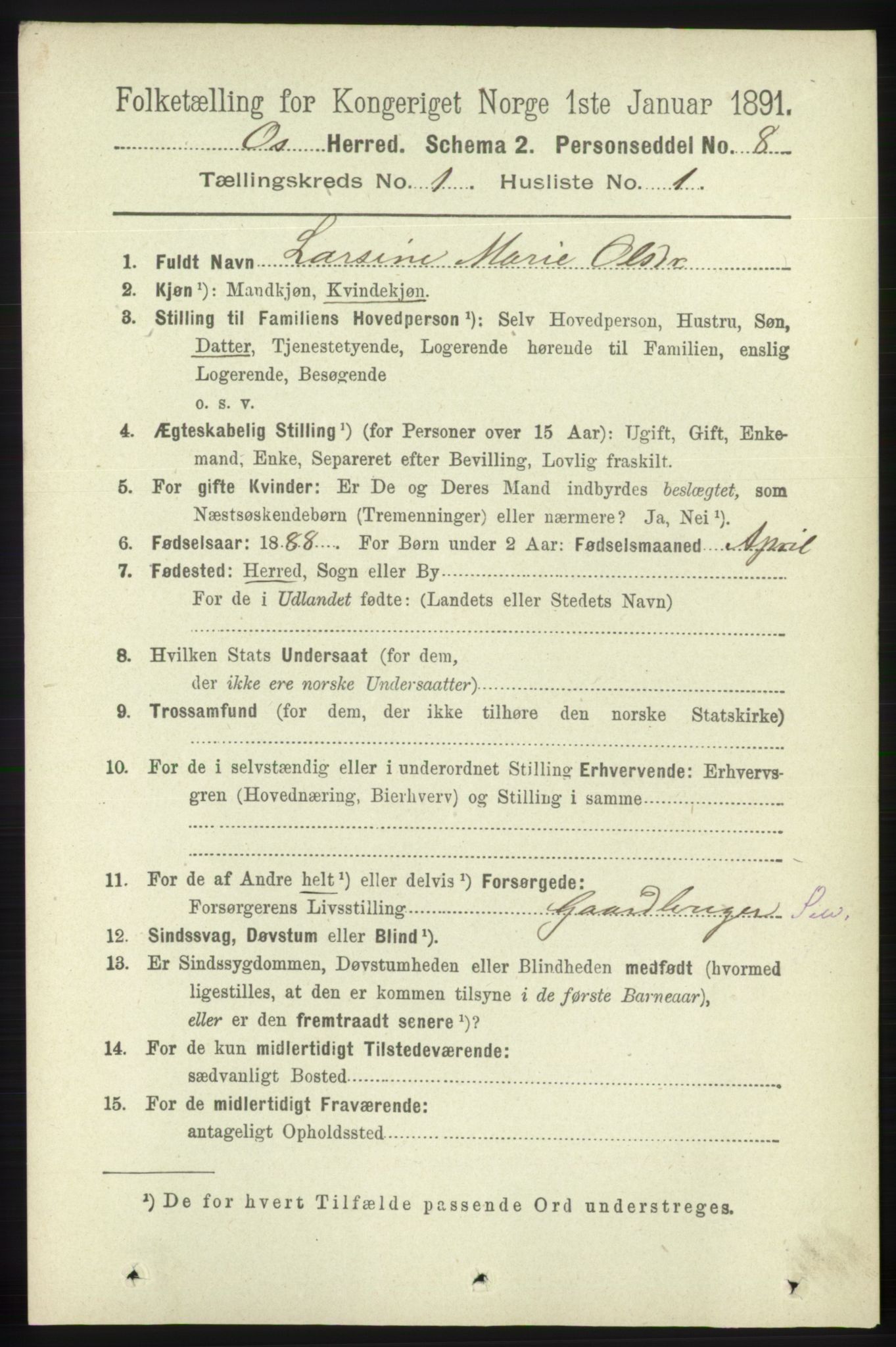 RA, 1891 census for 1243 Os, 1891, p. 92