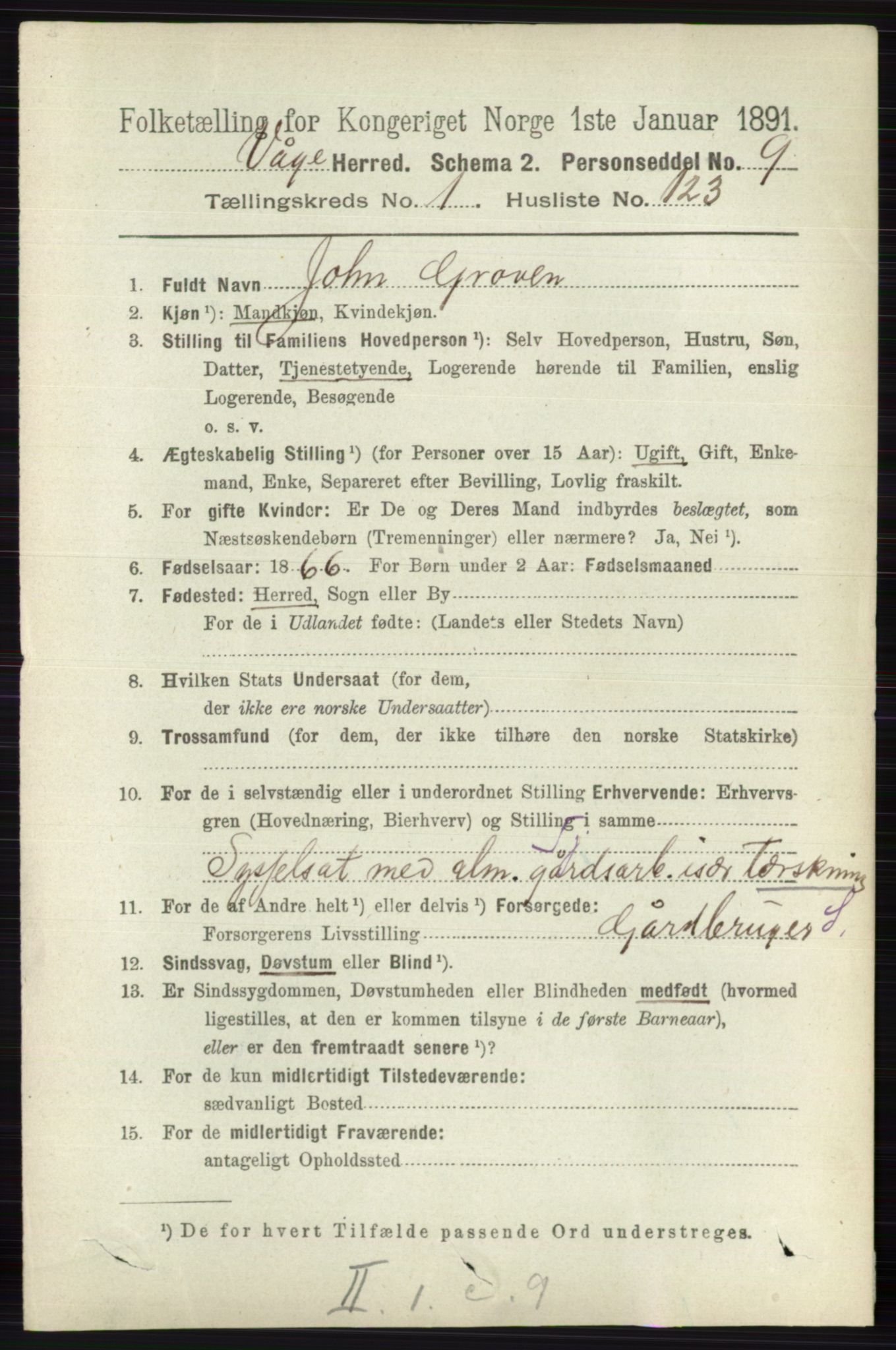 RA, 1891 census for 0515 Vågå, 1891, p. 937