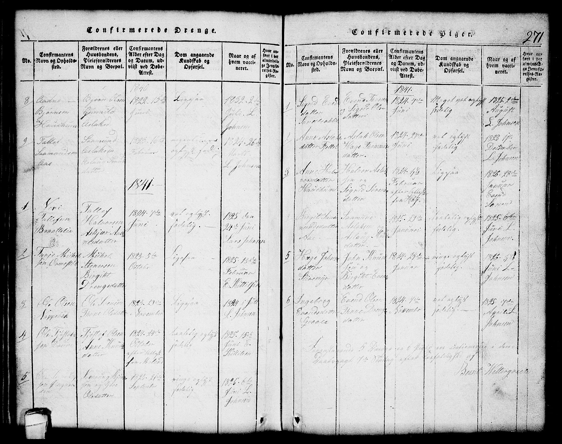 Lårdal kirkebøker, SAKO/A-284/G/Gc/L0001: Parish register (copy) no. III 1, 1815-1854, p. 271