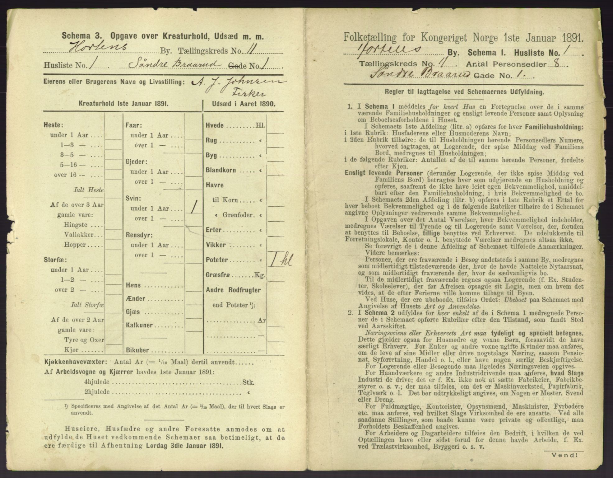 RA, 1891 census for 0703 Horten, 1891, p. 1161