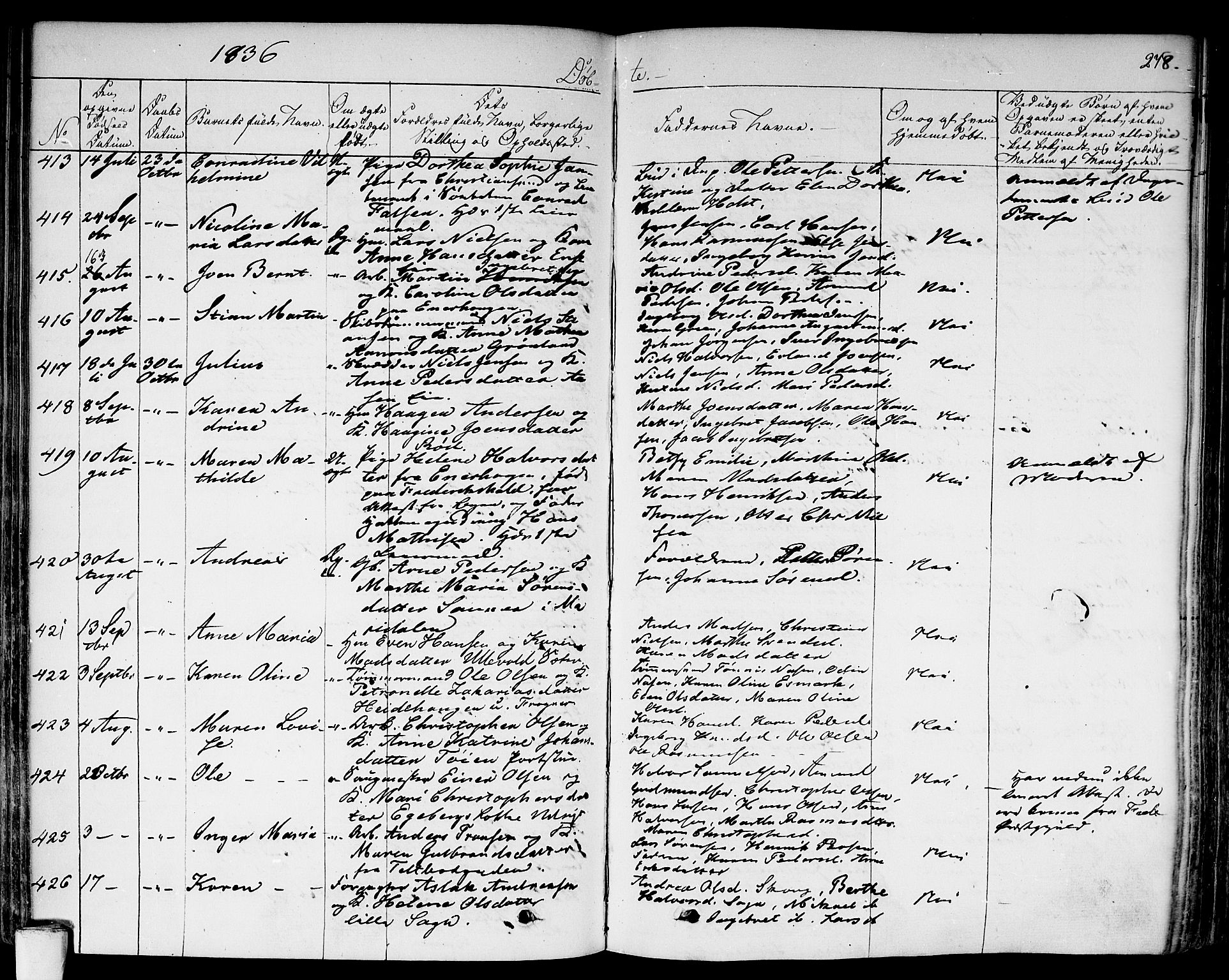 Aker prestekontor kirkebøker, AV/SAO-A-10861/F/L0013: Parish register (official) no. 13, 1828-1837, p. 278