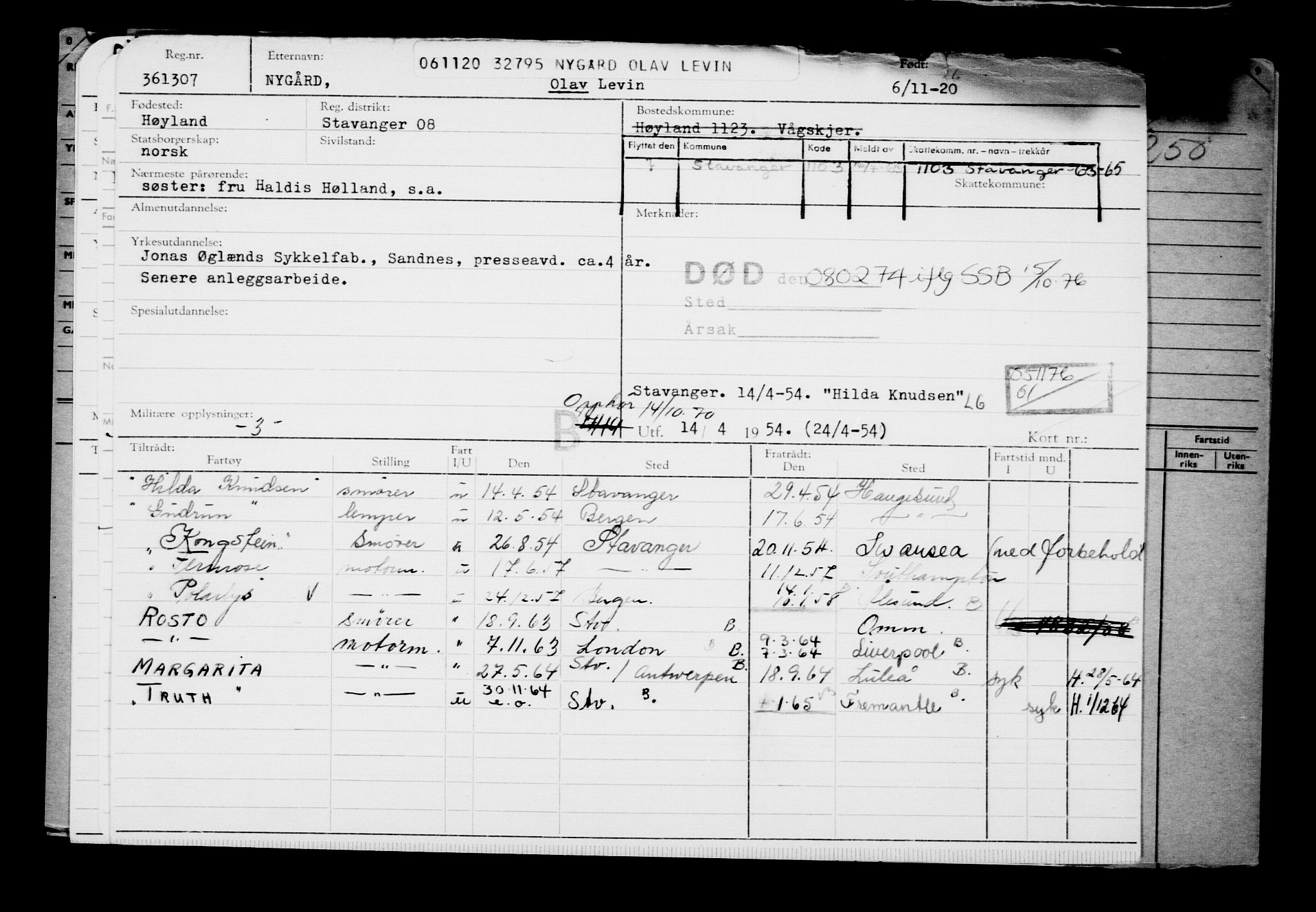 Direktoratet for sjømenn, AV/RA-S-3545/G/Gb/L0187: Hovedkort, 1920, p. 153