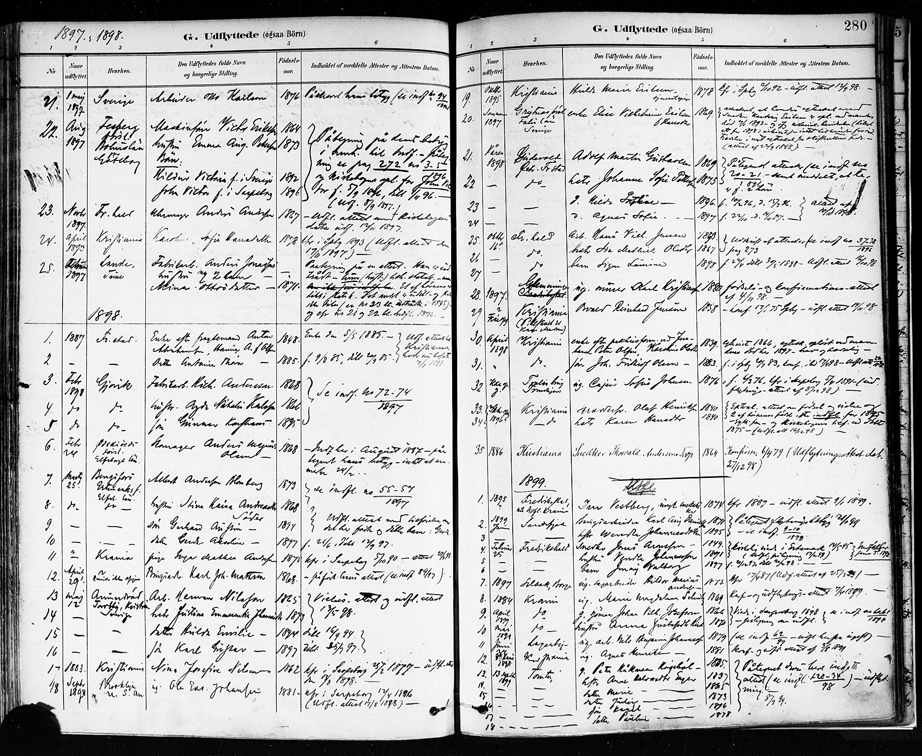 Sarpsborg prestekontor Kirkebøker, AV/SAO-A-2006/F/Fa/L0004: Parish register (official) no. 4, 1892-1899, p. 280