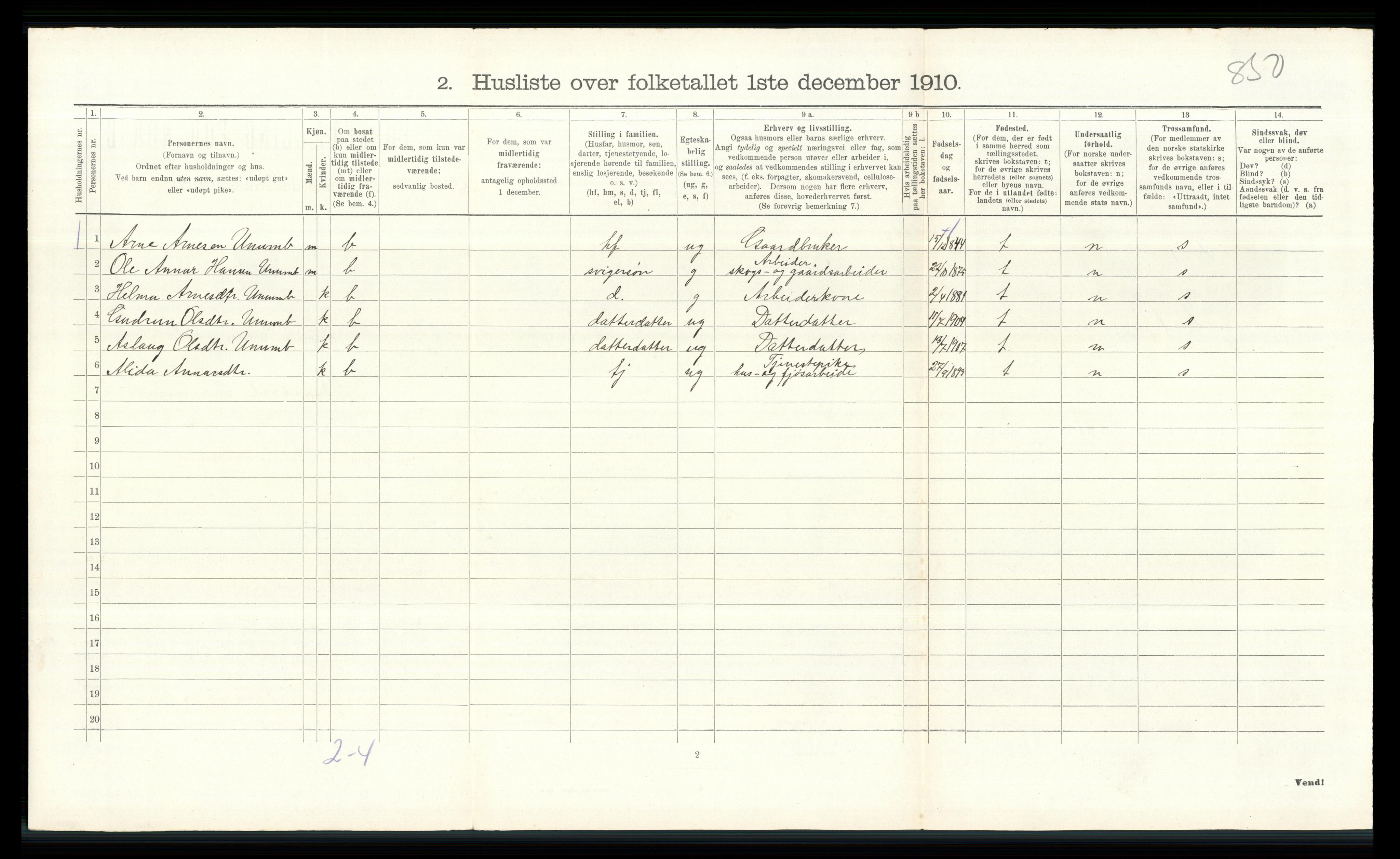 RA, 1910 census for Brandval, 1910, p. 352