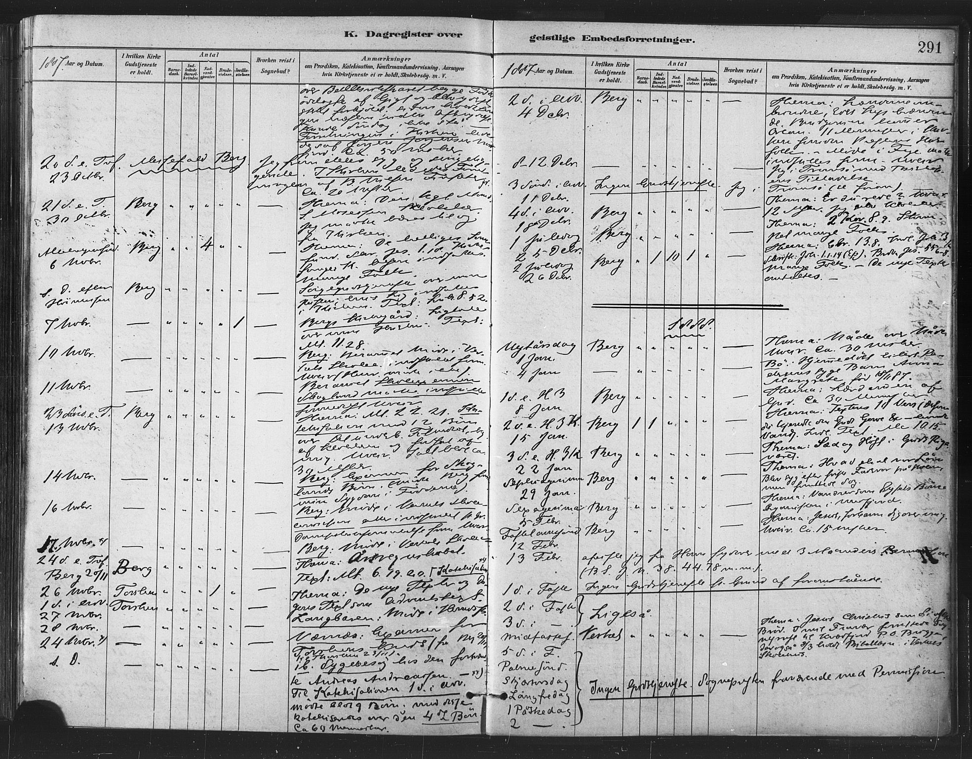 Berg sokneprestkontor, SATØ/S-1318/G/Ga/Gaa/L0004kirke: Parish register (official) no. 4, 1880-1894, p. 291
