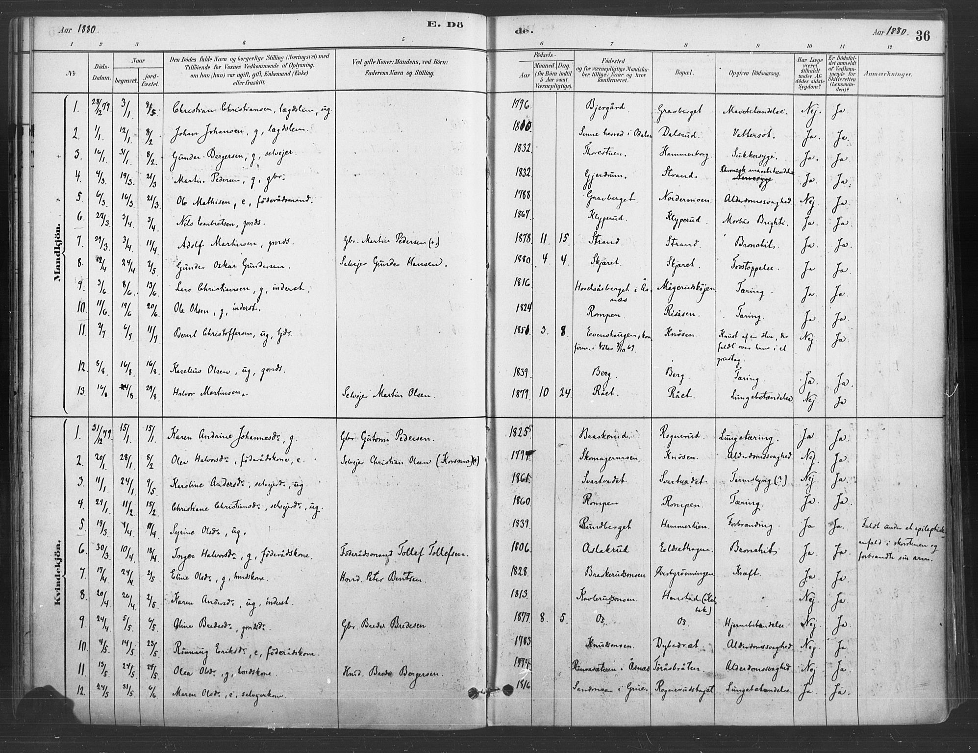 Våler prestekontor, Hedmark, SAH/PREST-040/H/Ha/Haa/L0004: Parish register (official) no. 4, 1879-1893, p. 36