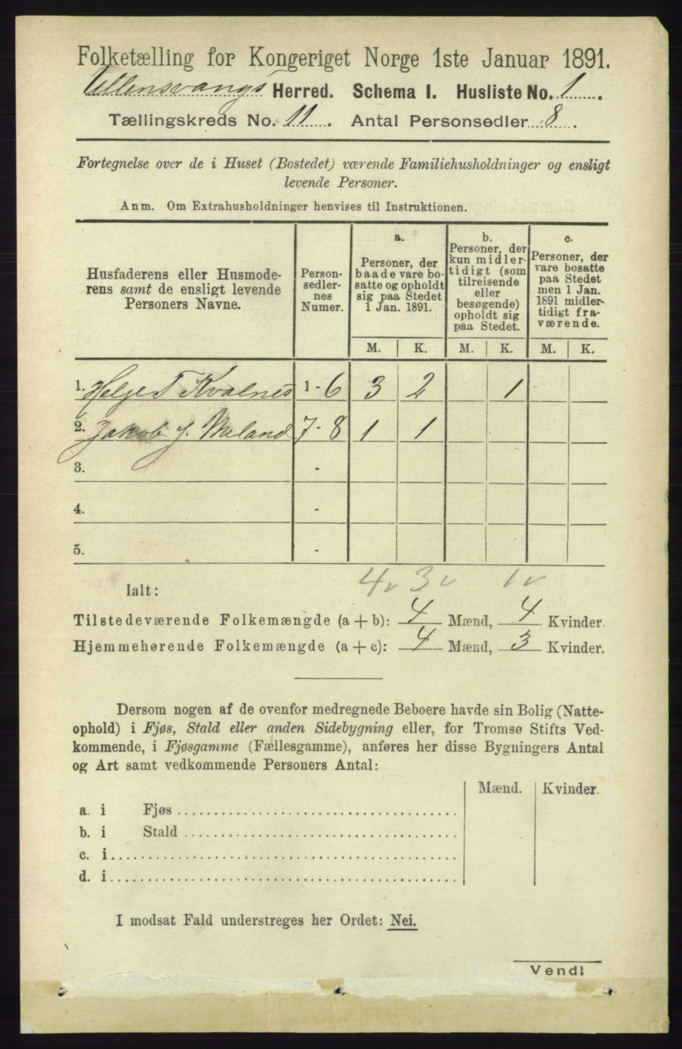 RA, 1891 census for 1230 Ullensvang, 1891, p. 4202