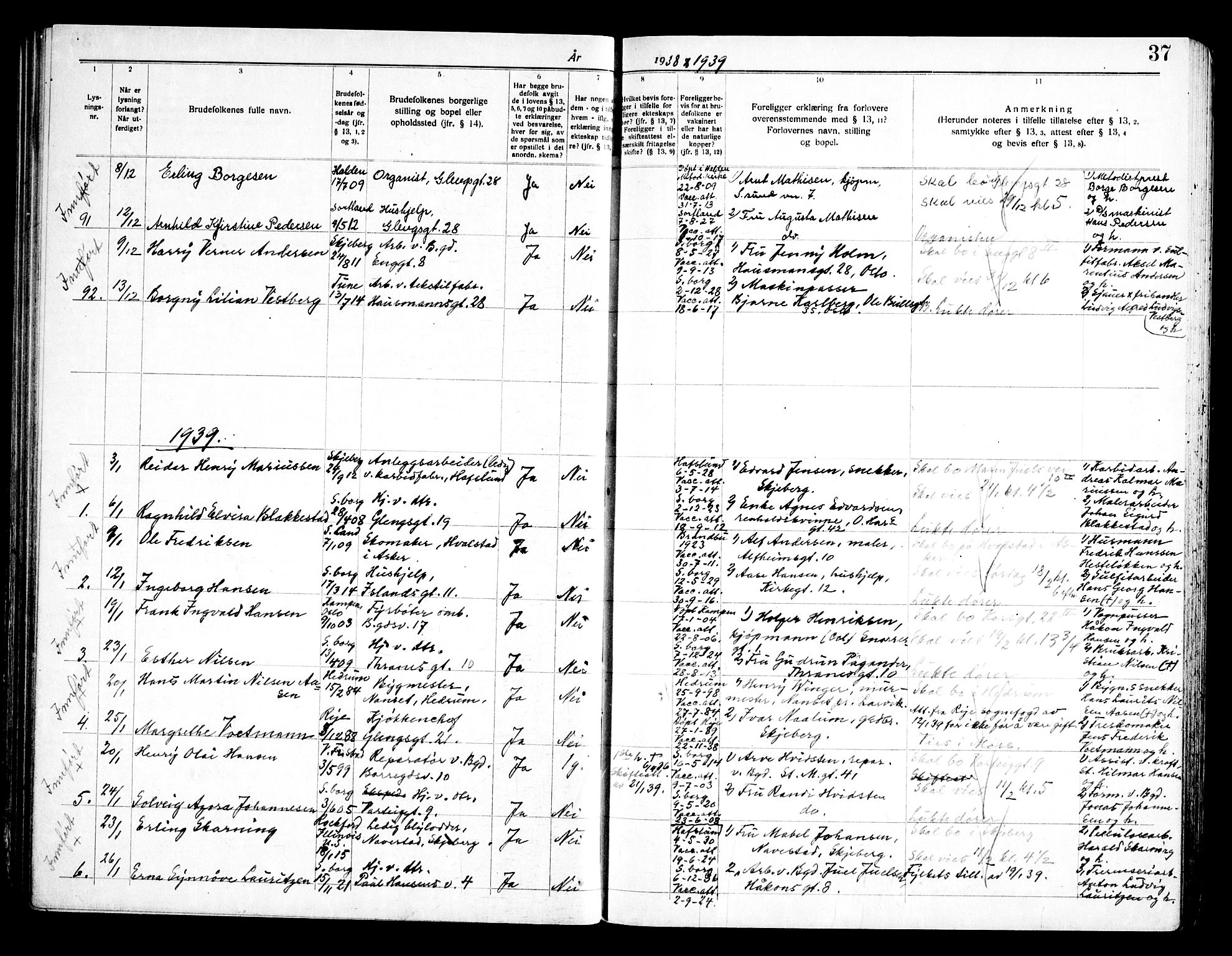 Sarpsborg prestekontor Kirkebøker, SAO/A-2006/H/Ha/L0004: Banns register no. 4, 1935-1947, p. 37