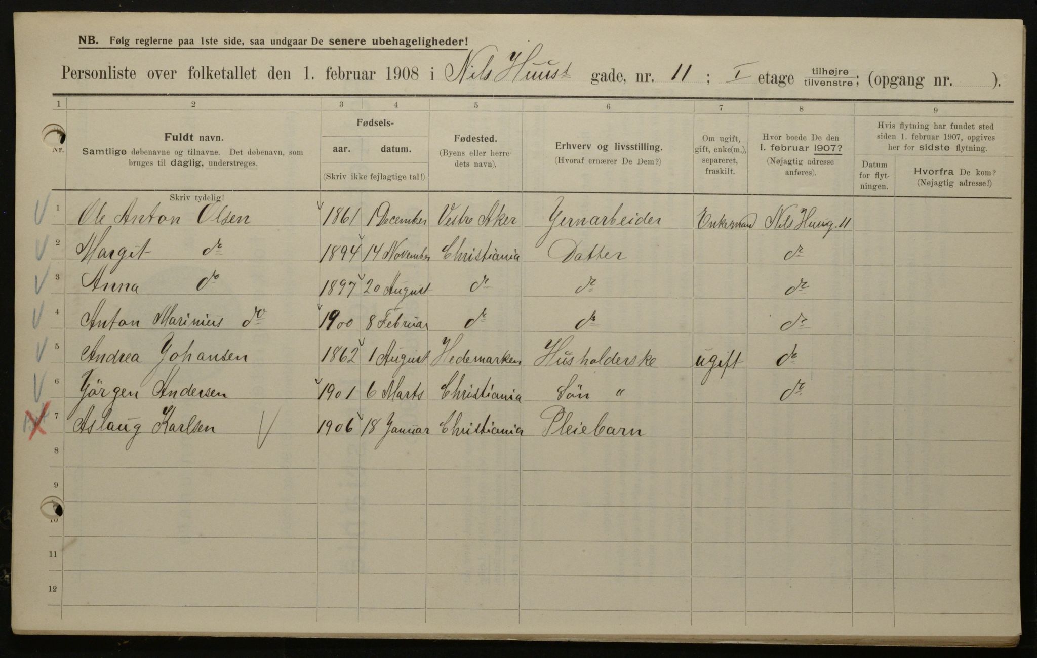 OBA, Municipal Census 1908 for Kristiania, 1908, p. 63681