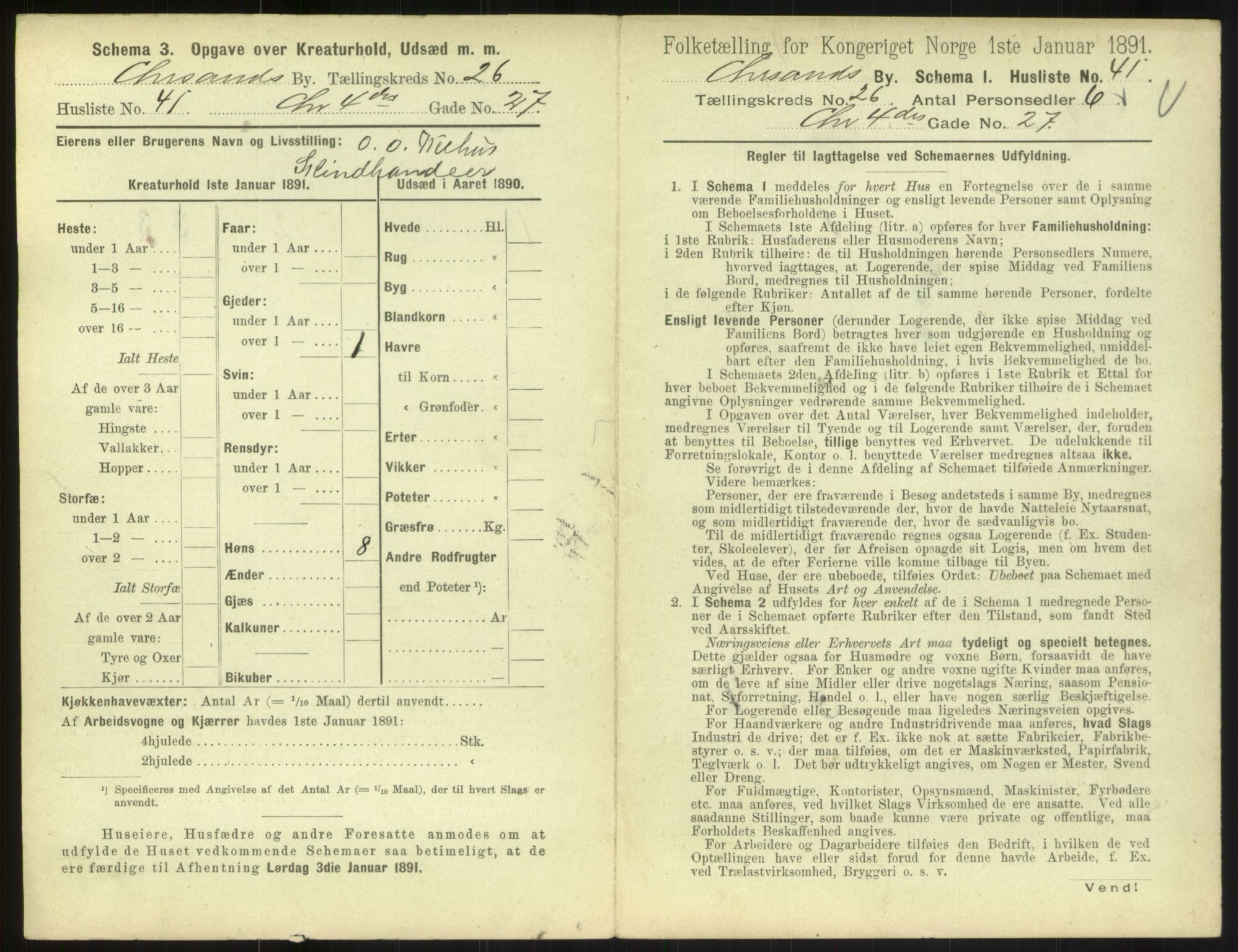 RA, 1891 census for 1001 Kristiansand, 1891, p. 1488