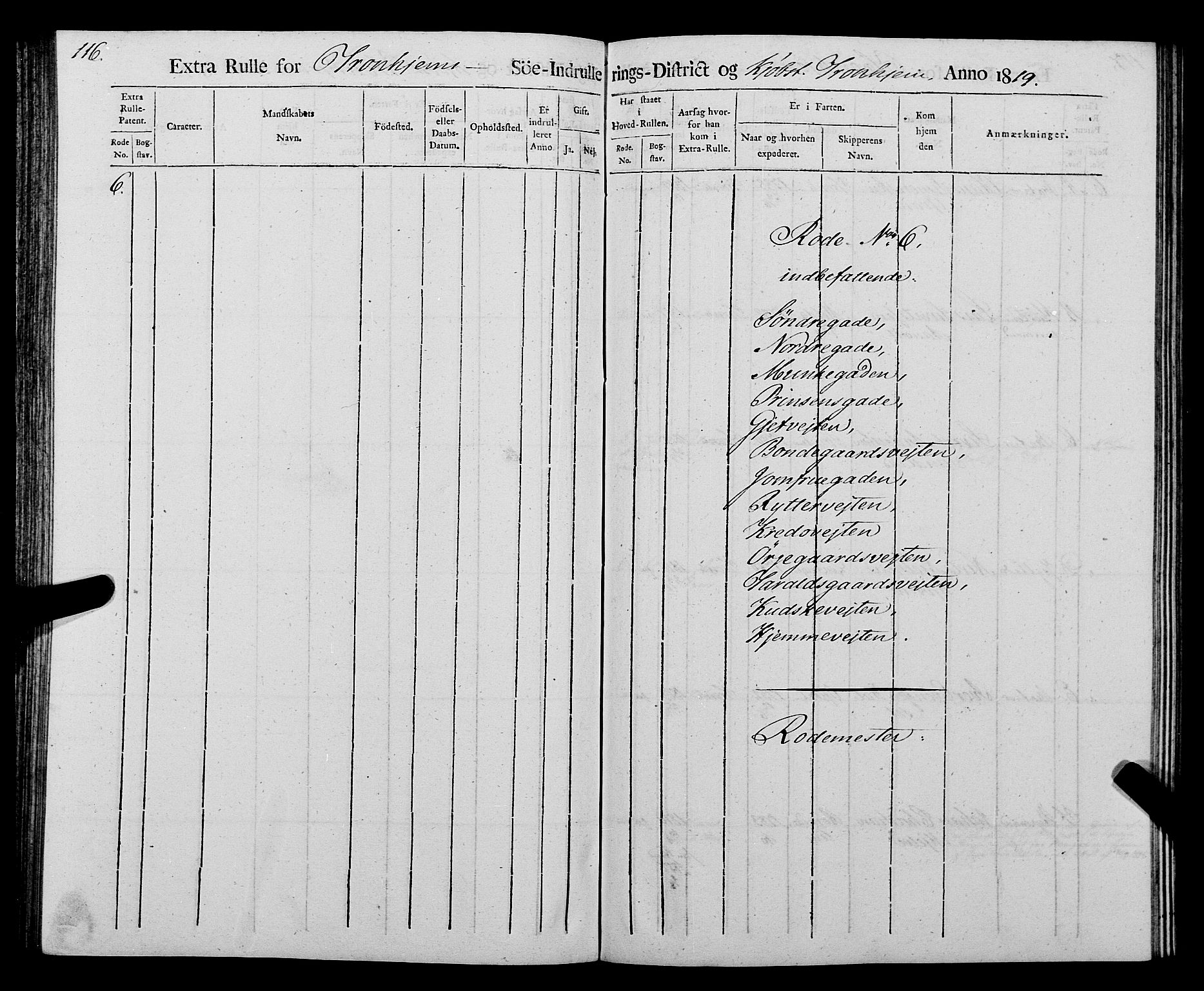 Sjøinnrulleringen - Trondhjemske distrikt, SAT/A-5121/01/L0016/0001: -- / Rulle over Trondhjem distrikt, 1819, p. 116