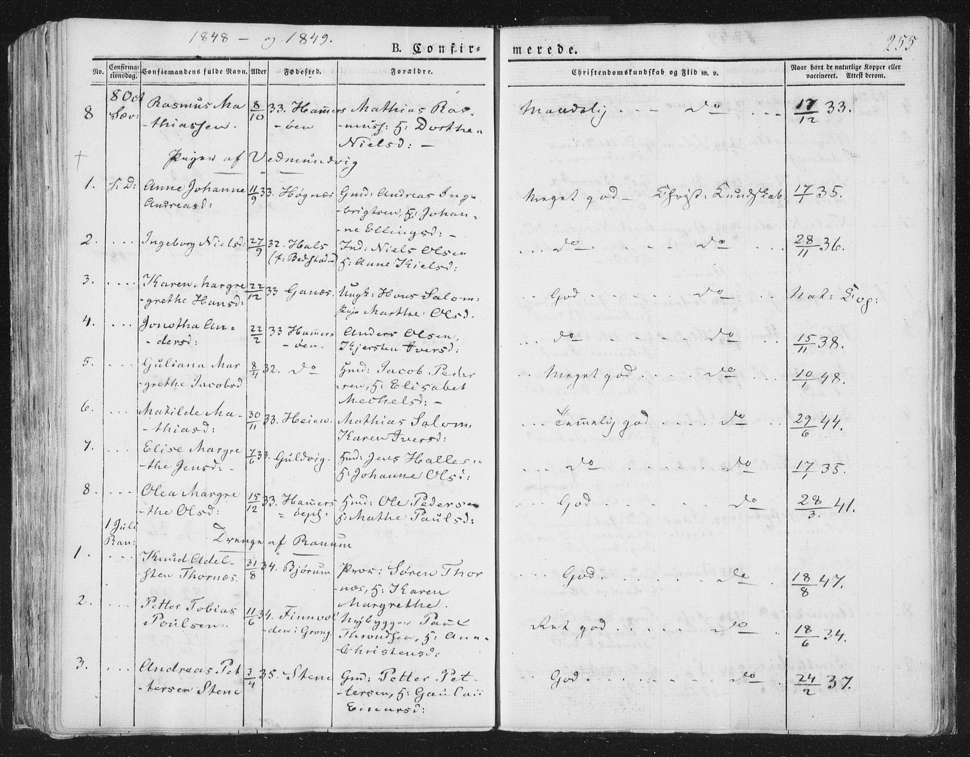 Ministerialprotokoller, klokkerbøker og fødselsregistre - Nord-Trøndelag, AV/SAT-A-1458/764/L0551: Parish register (official) no. 764A07a, 1824-1864, p. 255