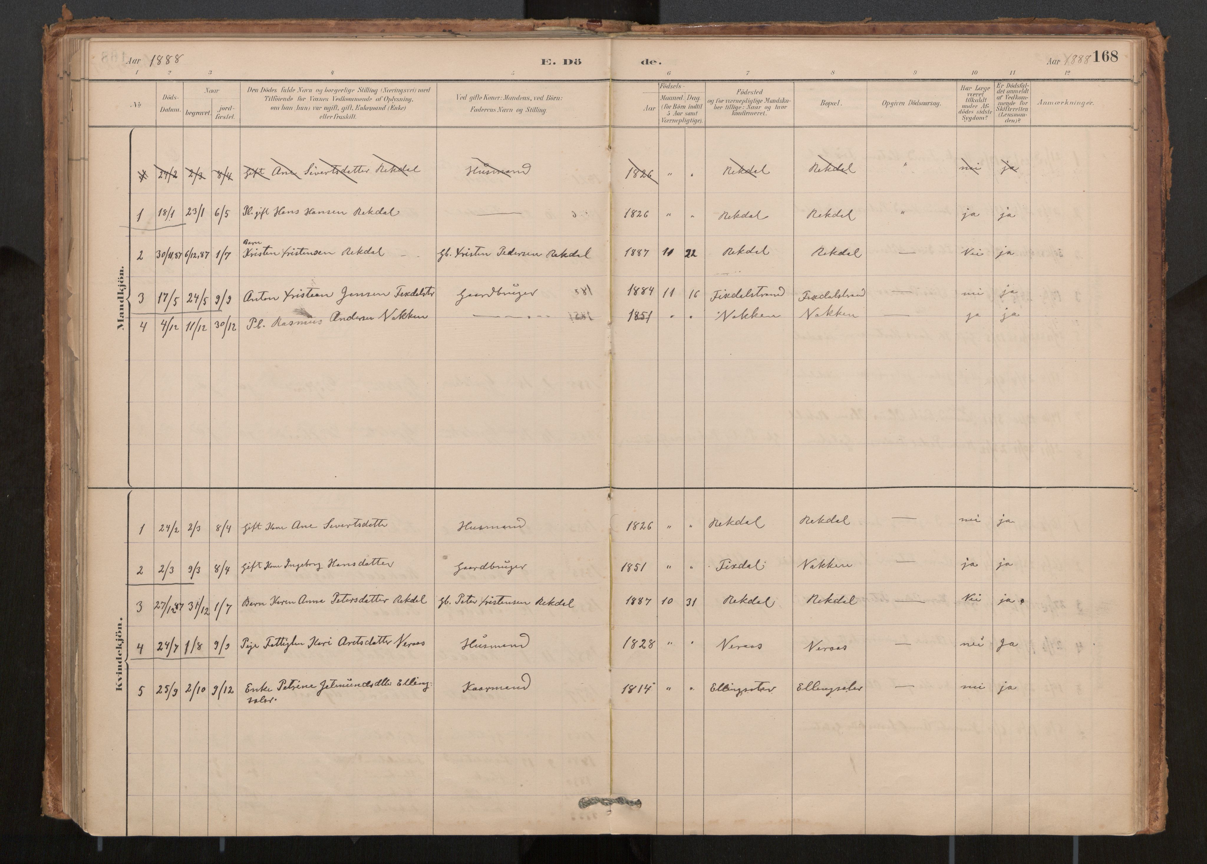 Ministerialprotokoller, klokkerbøker og fødselsregistre - Møre og Romsdal, AV/SAT-A-1454/540/L0540a: Parish register (official) no. 540A02, 1884-1908, p. 168