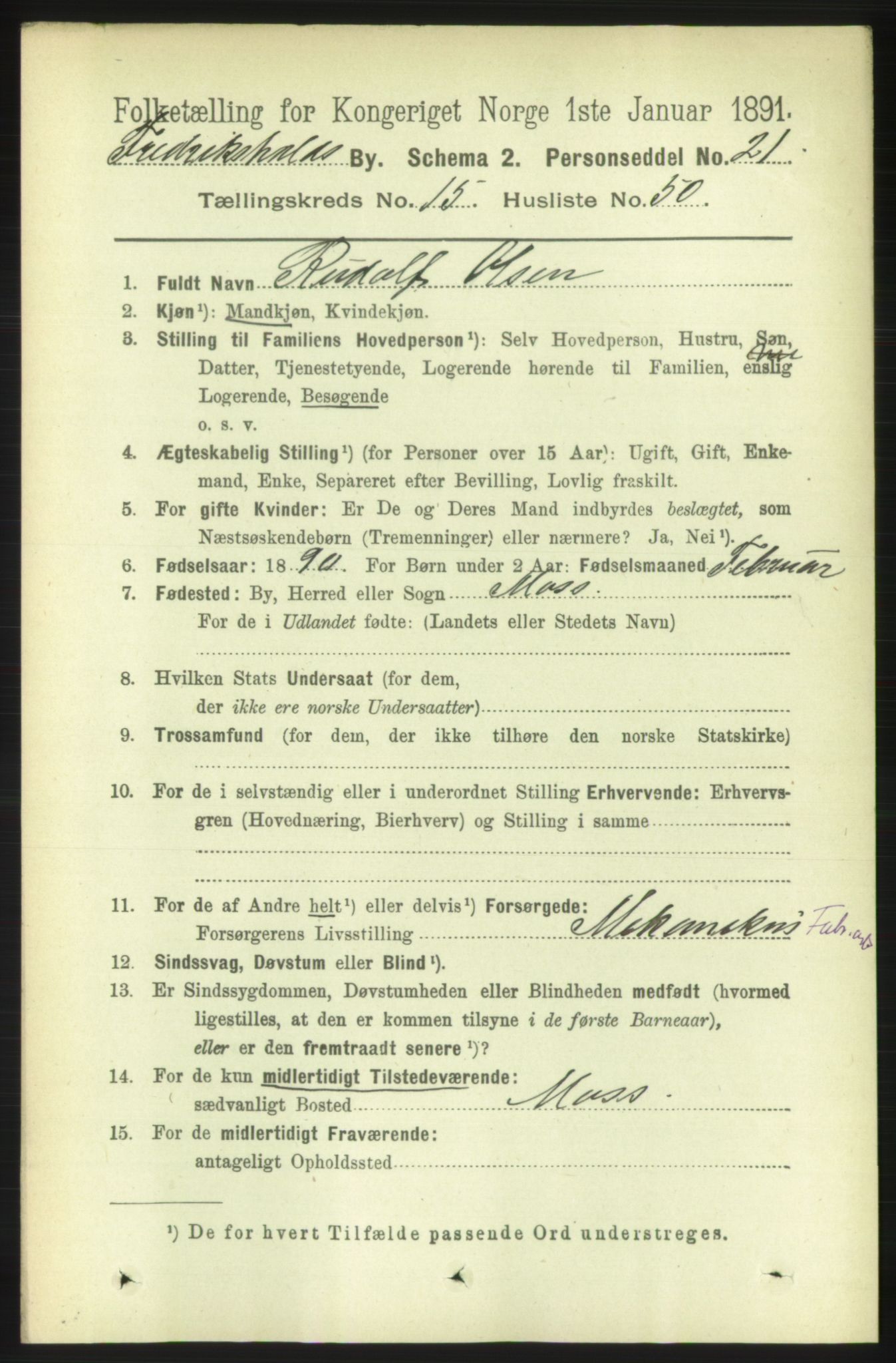 RA, 1891 census for 0101 Fredrikshald, 1891, p. 10058