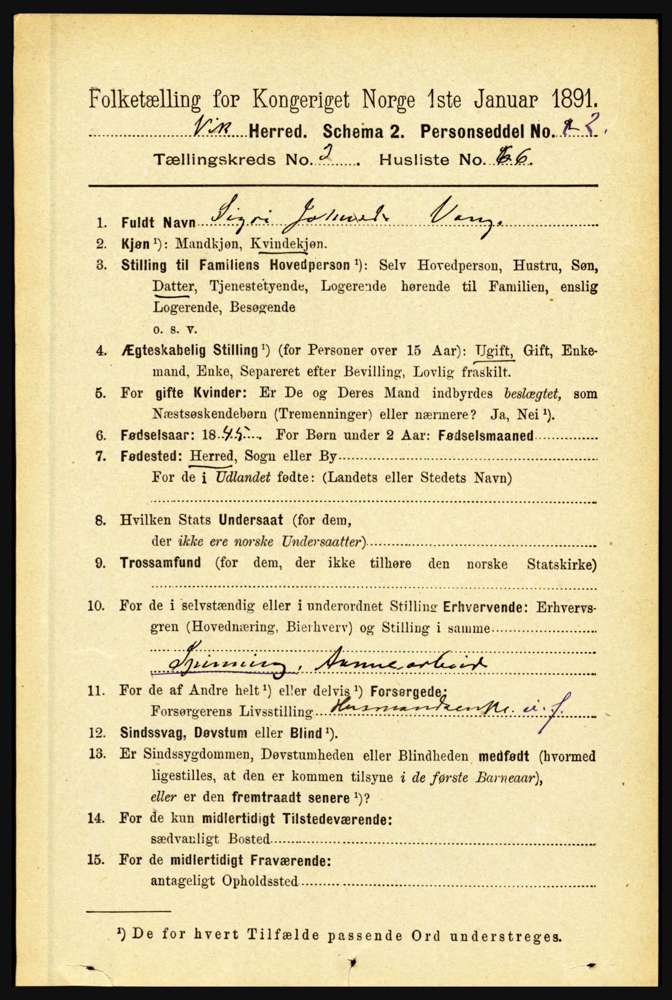 RA, 1891 census for 1417 Vik, 1891, p. 1672