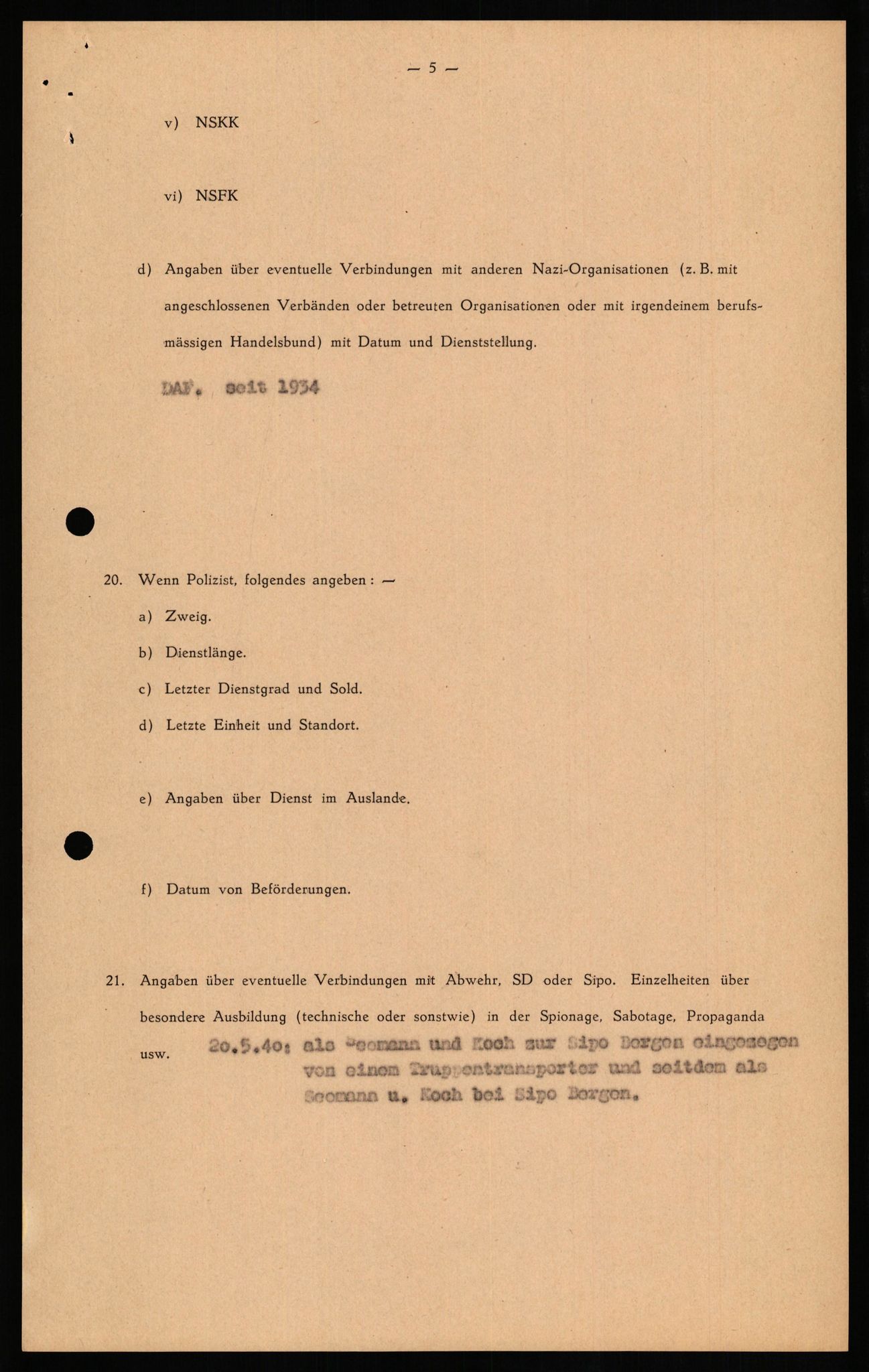 Forsvaret, Forsvarets overkommando II, AV/RA-RAFA-3915/D/Db/L0021: CI Questionaires. Tyske okkupasjonsstyrker i Norge. Tyskere., 1945-1946, p. 345