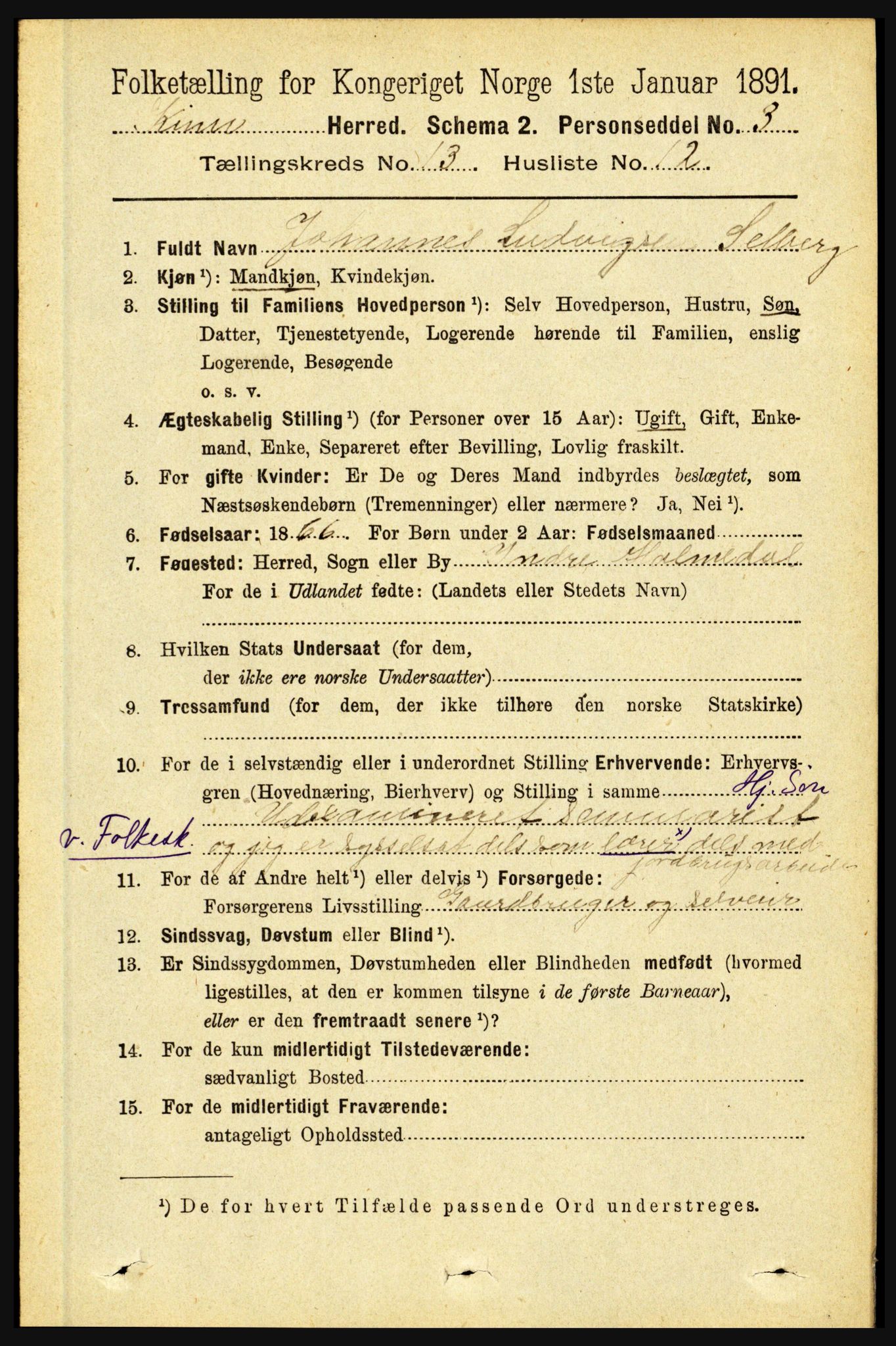 RA, 1891 census for 1437 Kinn, 1891, p. 5140