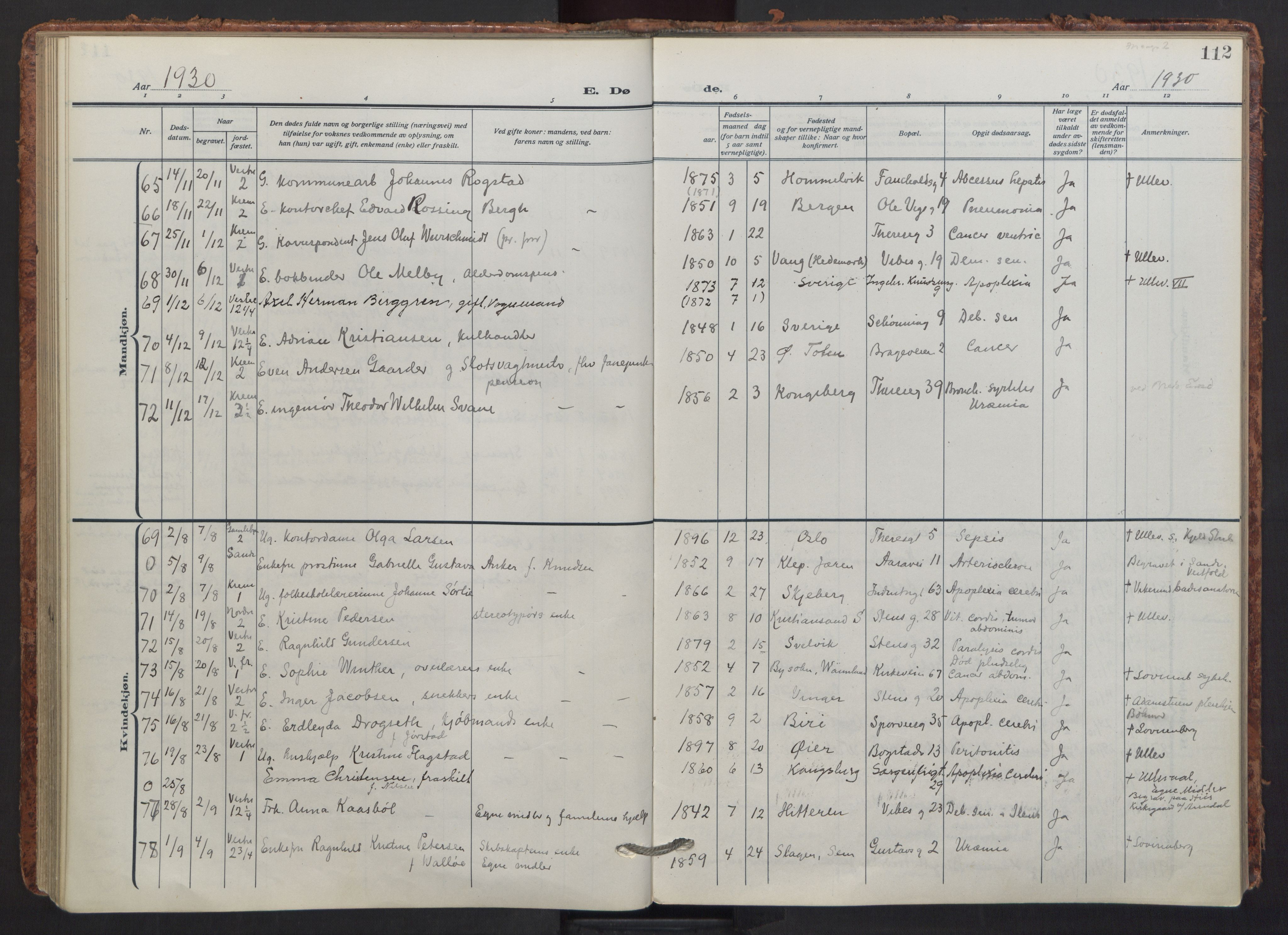 Fagerborg prestekontor Kirkebøker, AV/SAO-A-10844/F/Fa/L0008: Parish register (official) no. 8, 1917-1938, p. 112