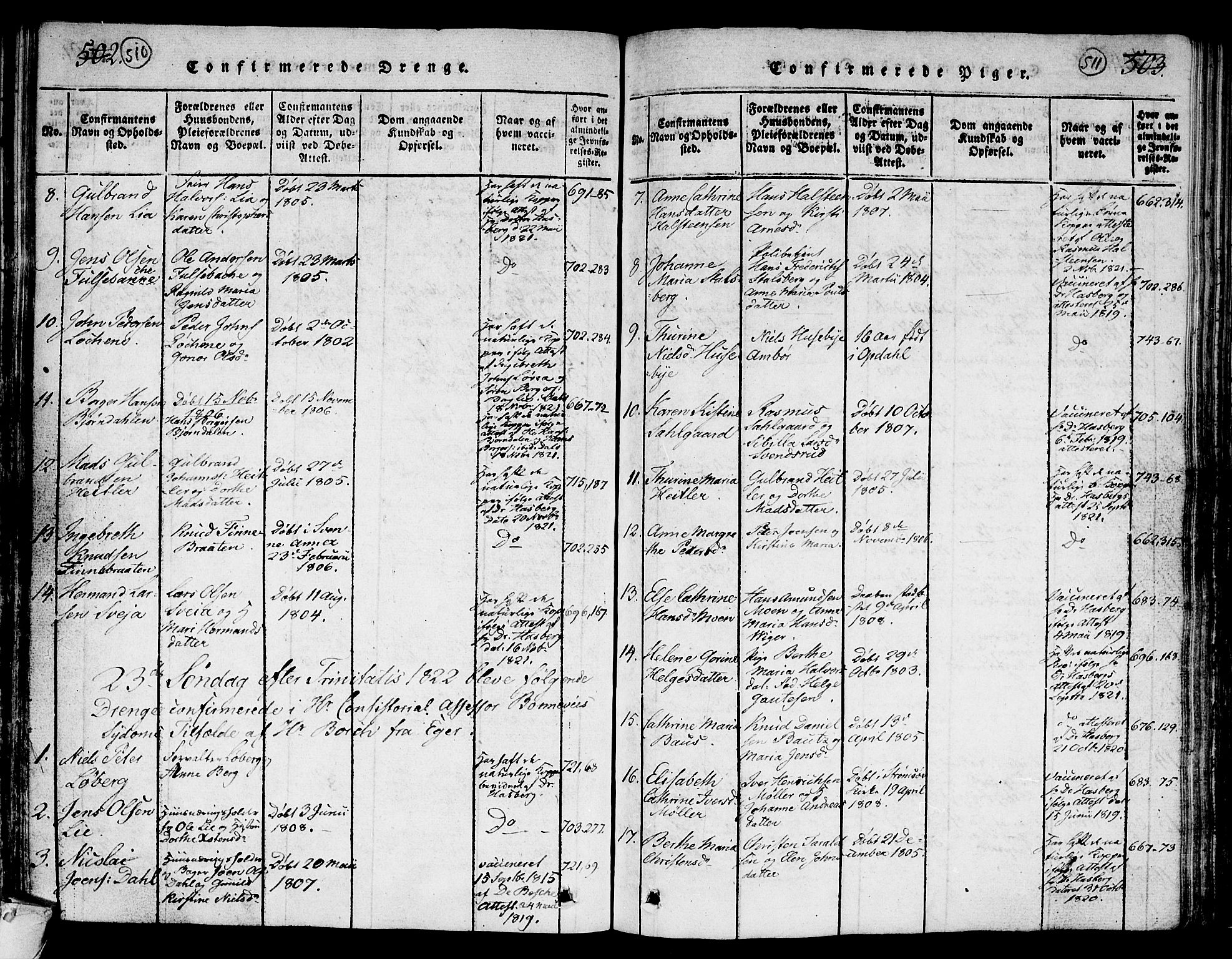 Kongsberg kirkebøker, SAKO/A-22/G/Ga/L0001: Parish register (copy) no. 1, 1816-1839, p. 510-511