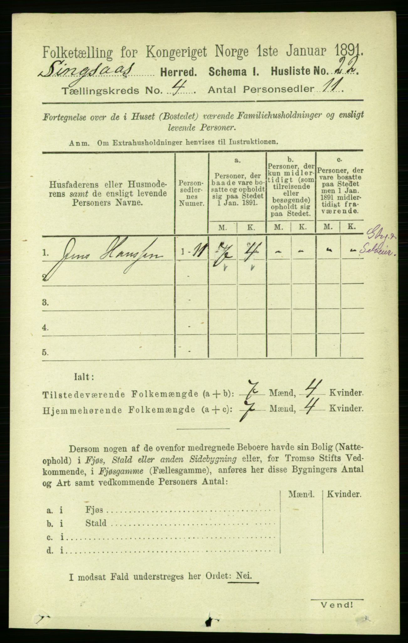 RA, 1891 census for 1646 Singsås, 1891, p. 834