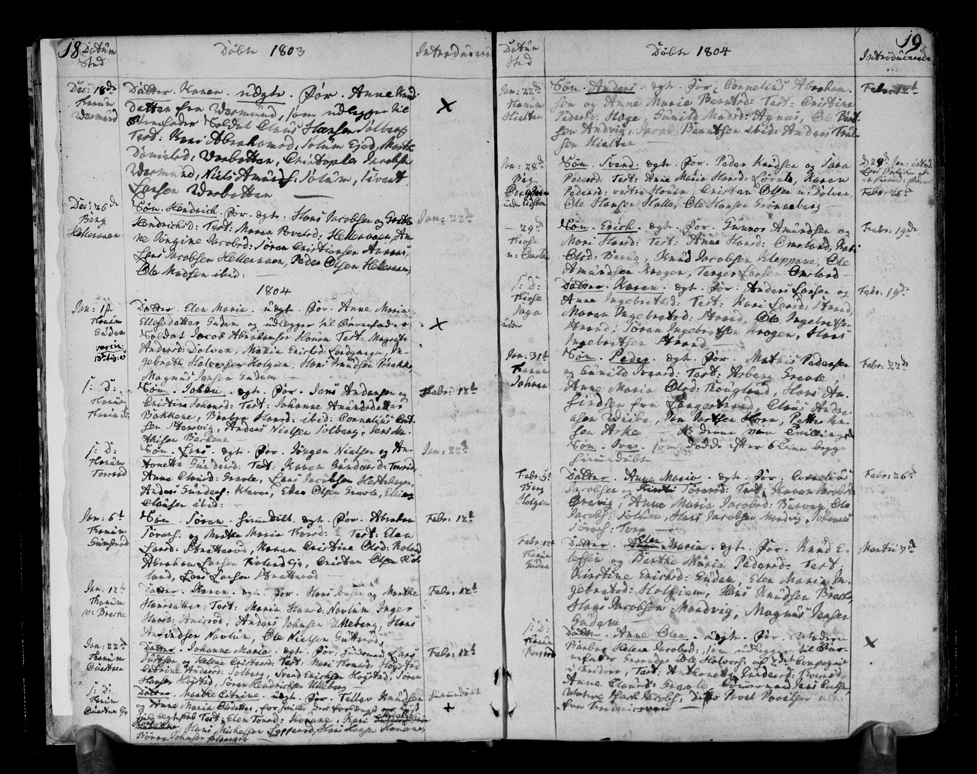 Brunlanes kirkebøker, SAKO/A-342/F/Fa/L0002: Parish register (official) no. I 2, 1802-1834, p. 18-19
