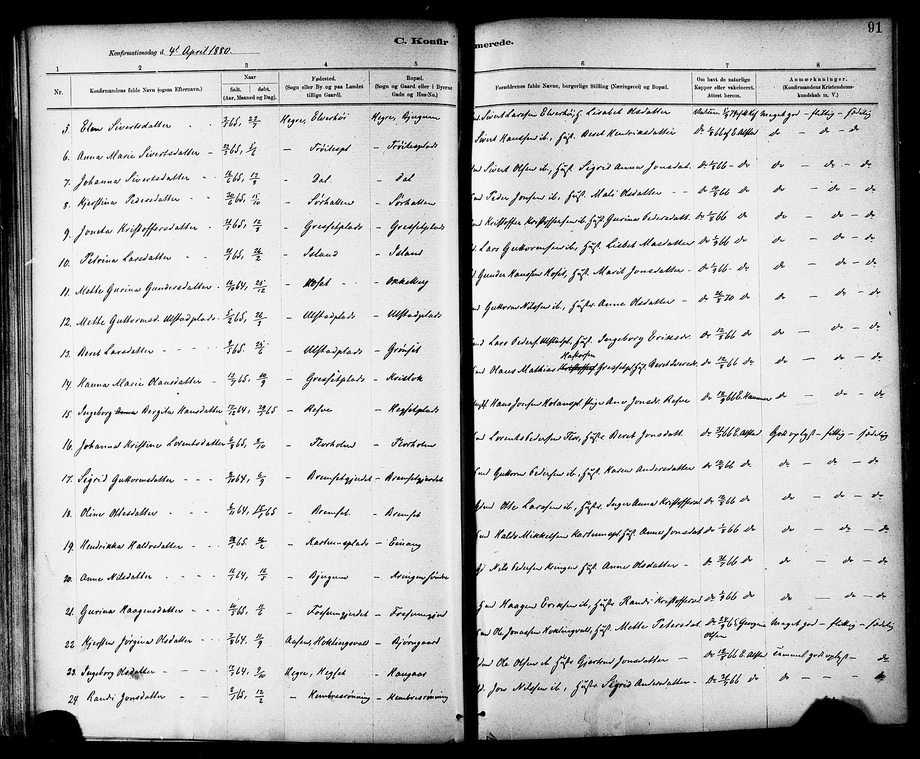 Ministerialprotokoller, klokkerbøker og fødselsregistre - Nord-Trøndelag, SAT/A-1458/703/L0030: Parish register (official) no. 703A03, 1880-1892, p. 91