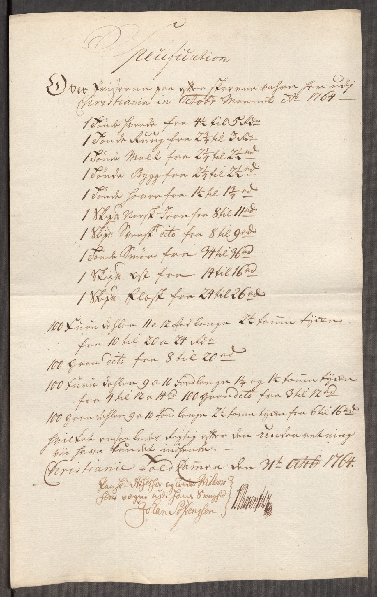 Rentekammeret inntil 1814, Realistisk ordnet avdeling, AV/RA-EA-4070/Oe/L0008: [Ø1]: Priskuranter, 1764-1768, p. 100