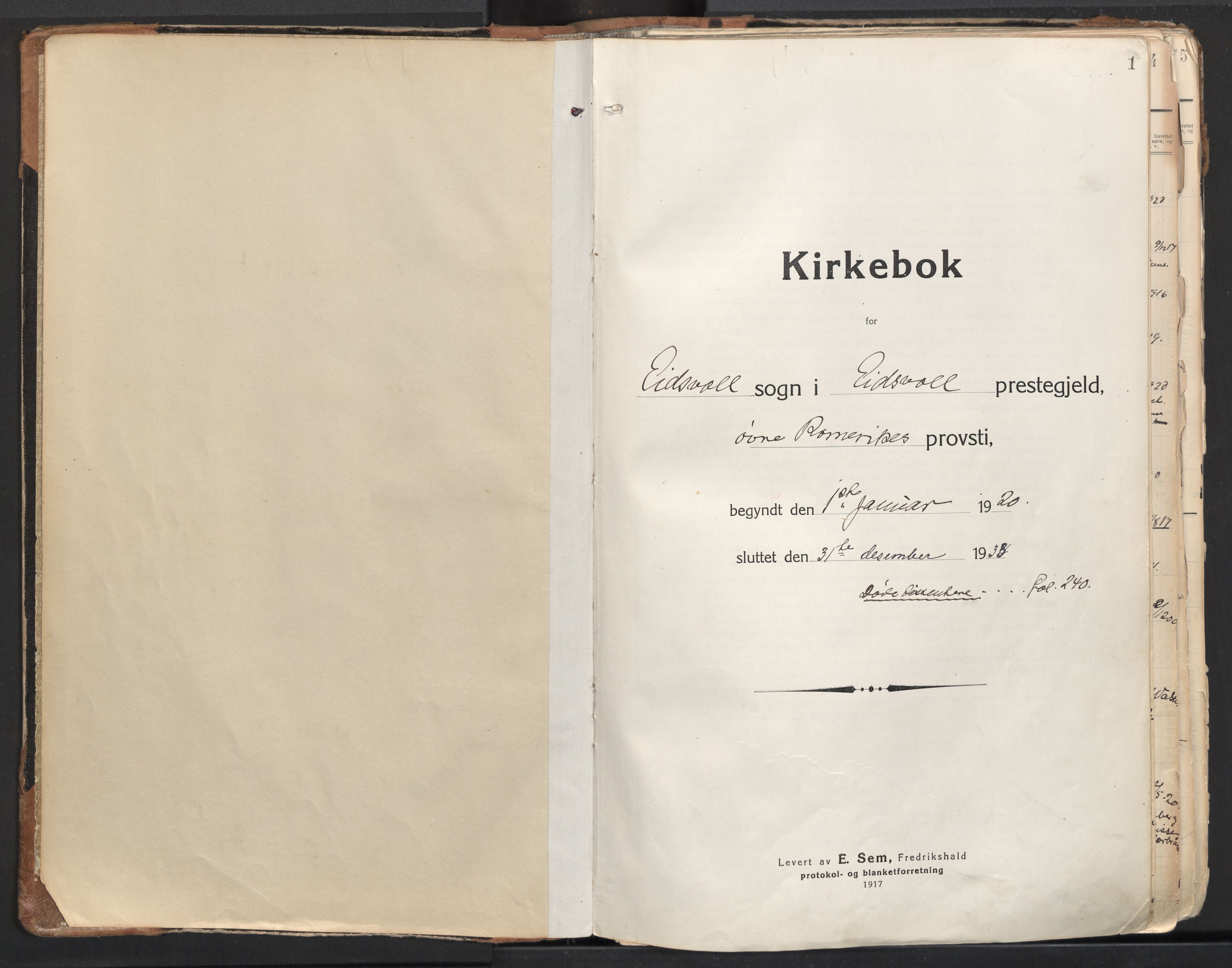 Eidsvoll prestekontor Kirkebøker, AV/SAO-A-10888/F/Fa/L0010: Parish register (official) no. I 10, 1920-1933, p. 1