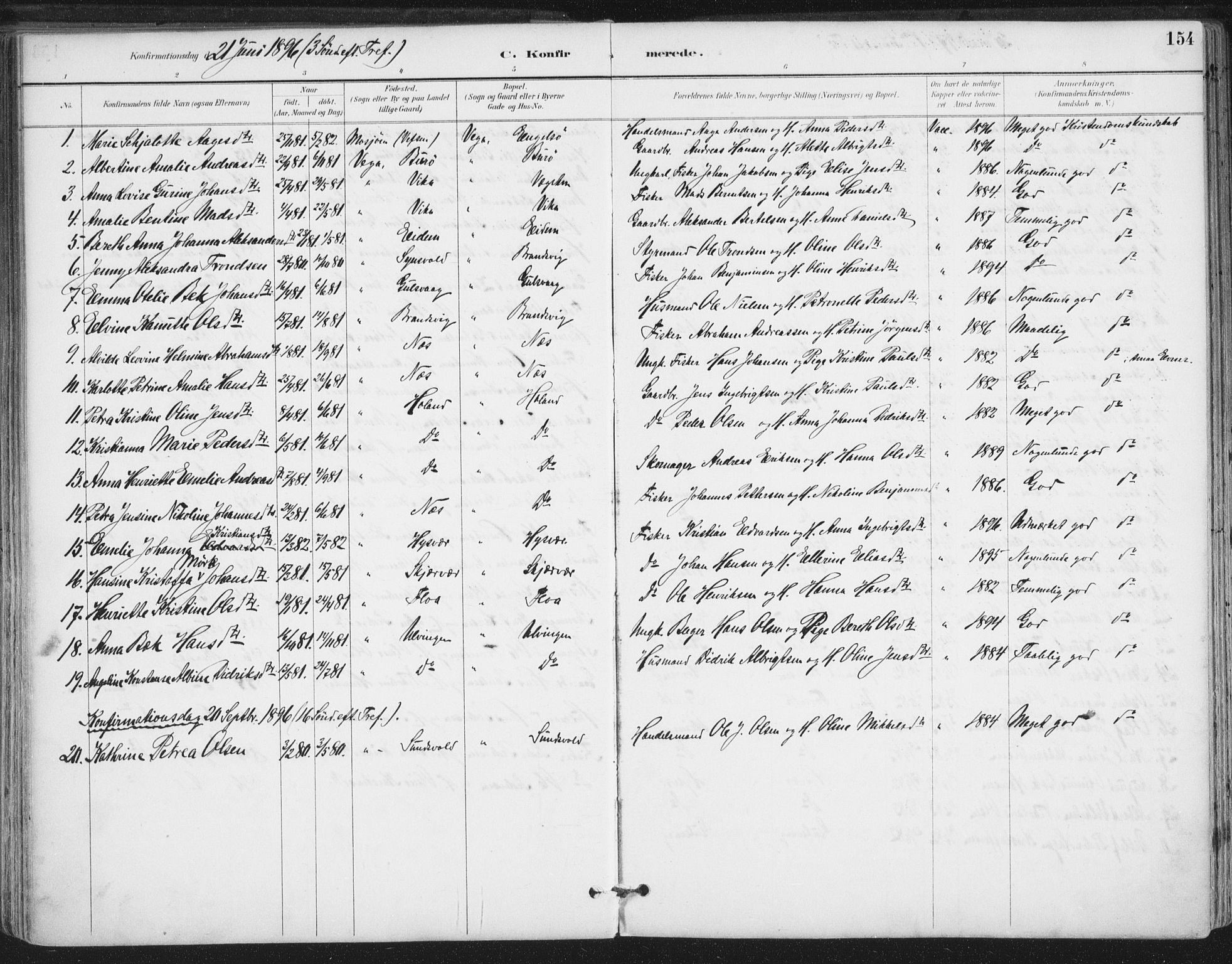 Ministerialprotokoller, klokkerbøker og fødselsregistre - Nordland, AV/SAT-A-1459/816/L0244: Parish register (official) no. 816A10, 1886-1903, p. 154