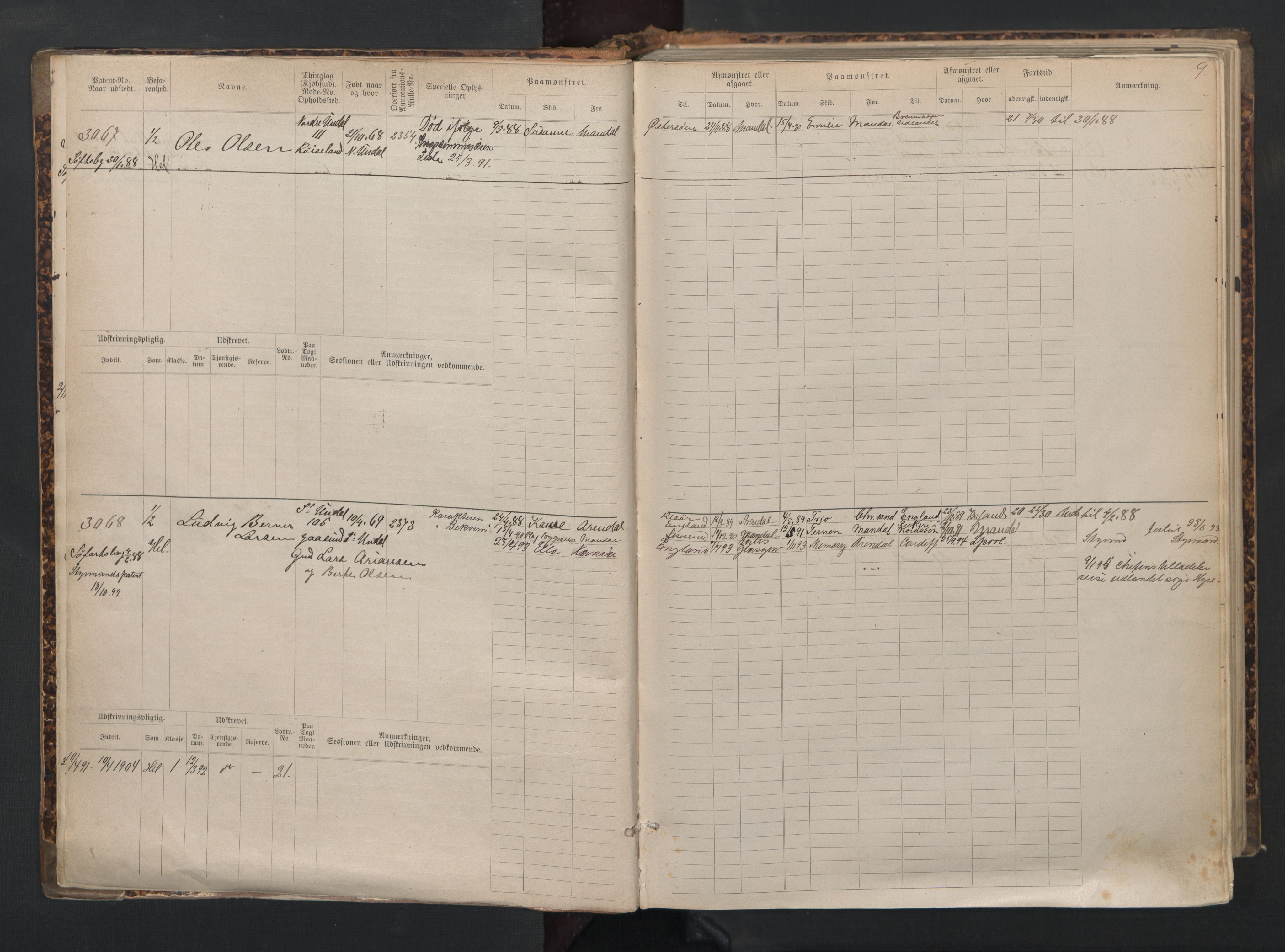 Mandal mønstringskrets, AV/SAK-2031-0016/F/Fb/L0015: Hovedrulle nr 3055-3820, Y-24, 1887-1940, p. 10