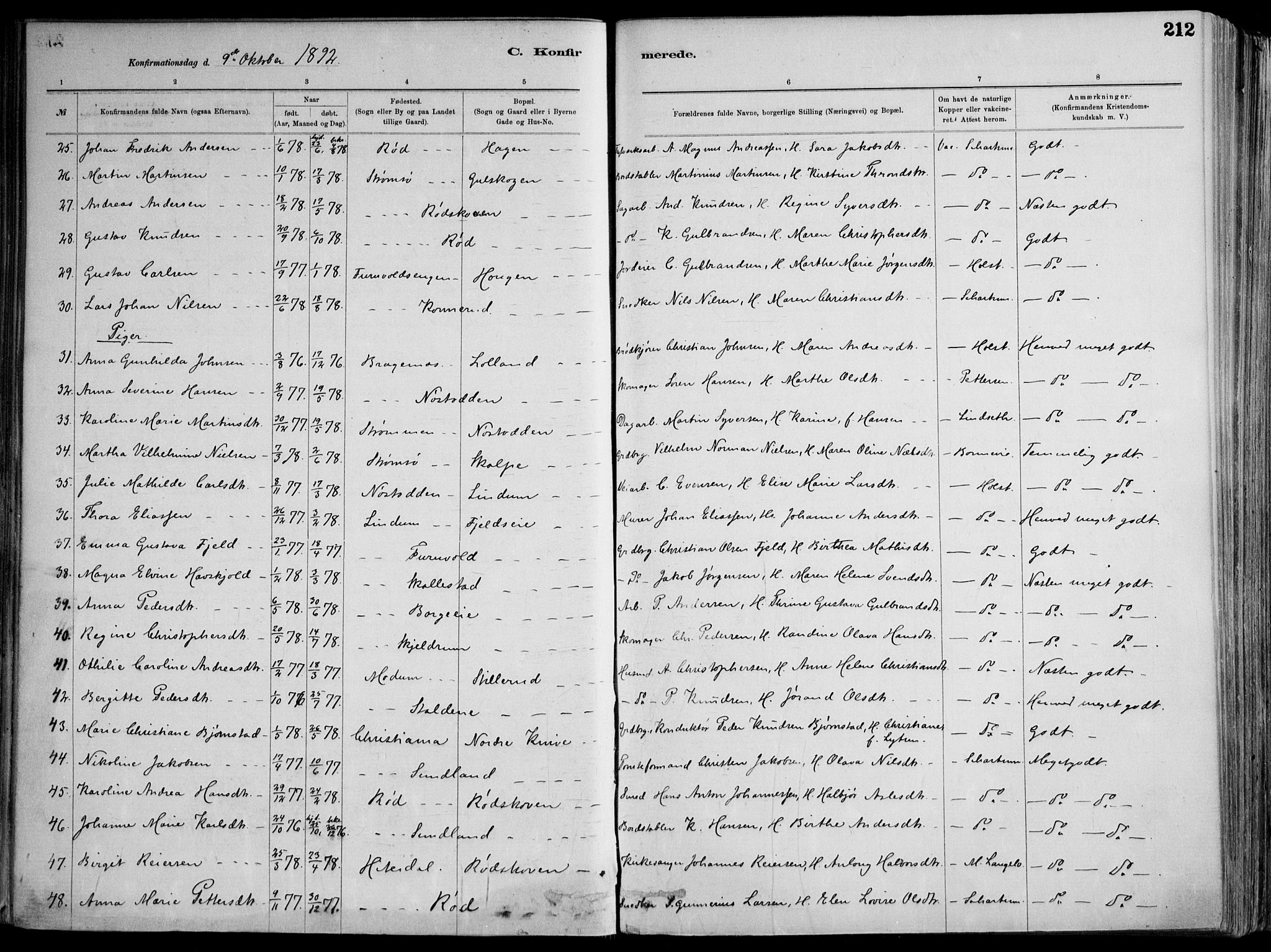 Skoger kirkebøker, AV/SAKO-A-59/F/Fa/L0006: Parish register (official) no. I 6, 1885-1910, p. 212