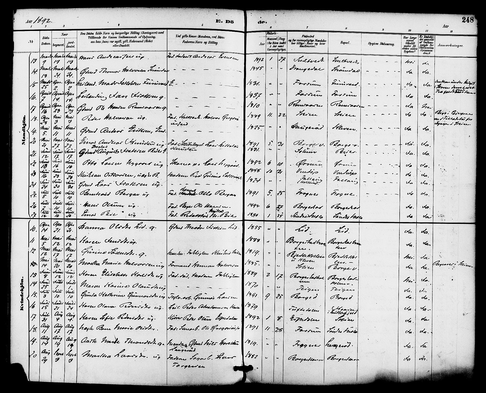 Gjerpen kirkebøker, SAKO/A-265/F/Fa/L0010: Parish register (official) no. I 10, 1886-1895, p. 248