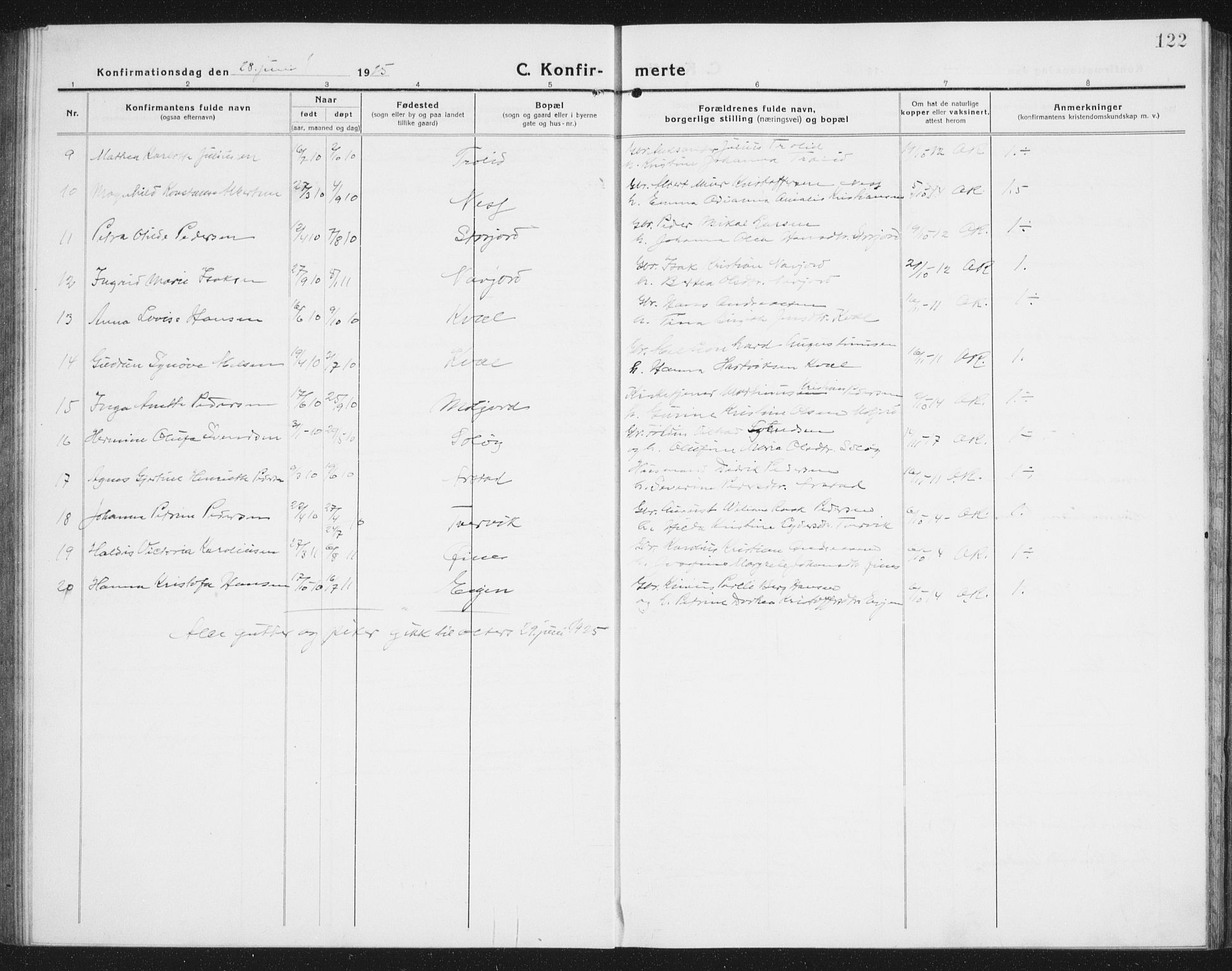 Ministerialprotokoller, klokkerbøker og fødselsregistre - Nordland, AV/SAT-A-1459/846/L0656: Parish register (copy) no. 846C06, 1917-1936, p. 122