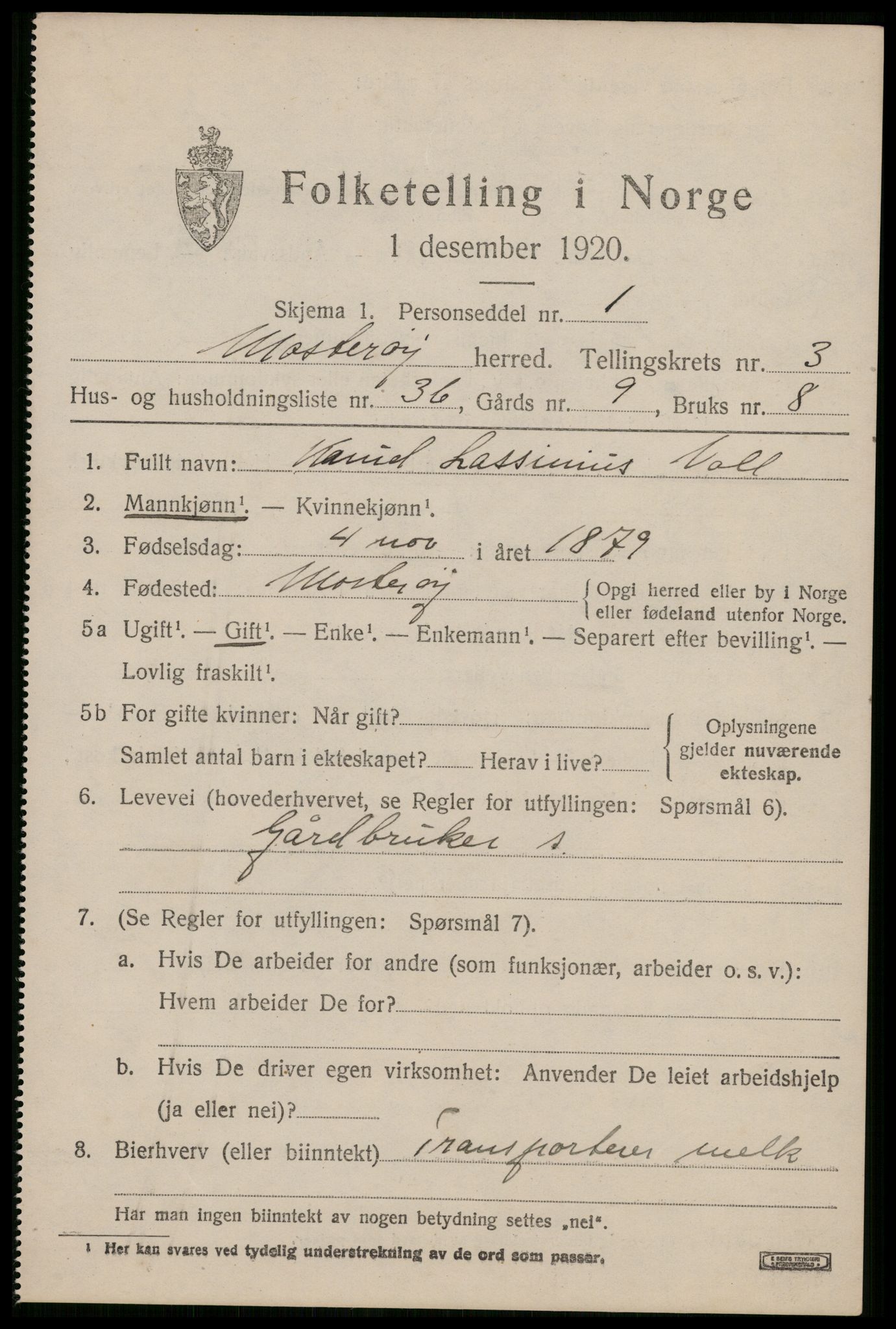 SAST, 1920 census for Mosterøy, 1920, p. 1440