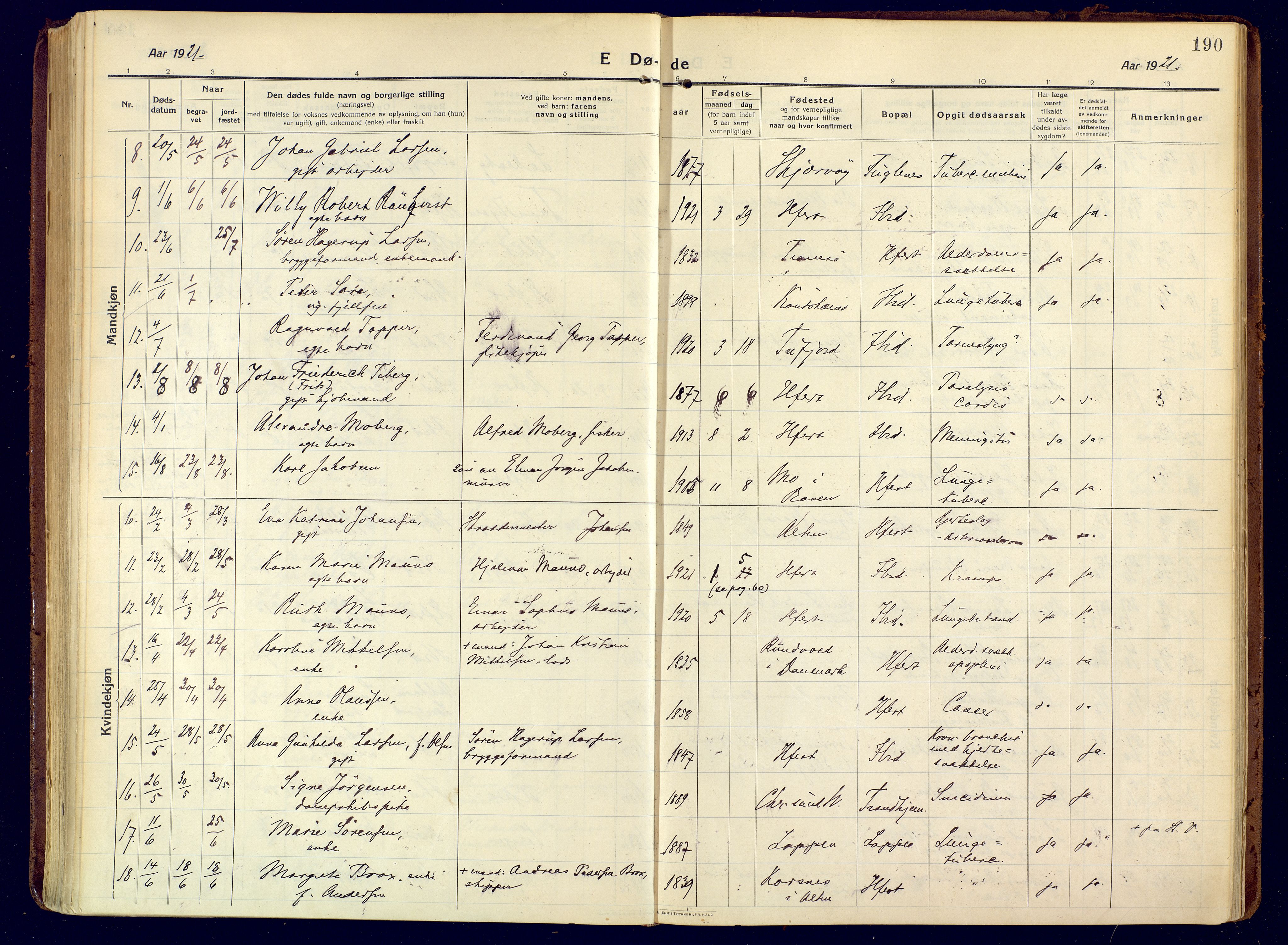 Hammerfest sokneprestkontor, SATØ/S-1347/H/Ha/L0015.kirke: Parish register (official) no. 15, 1916-1923, p. 190