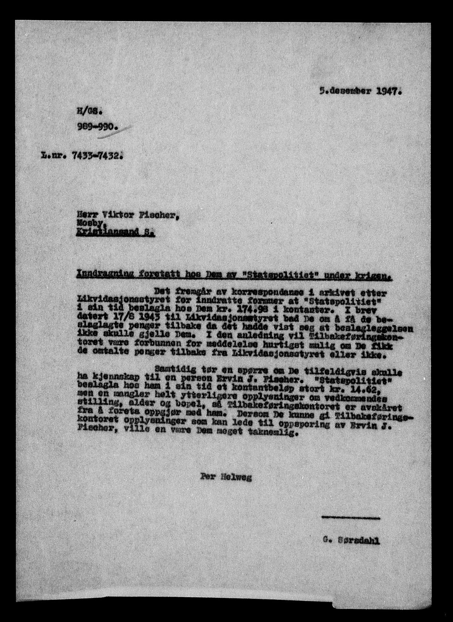 Justisdepartementet, Tilbakeføringskontoret for inndratte formuer, AV/RA-S-1564/H/Hc/Hcd/L0995: --, 1945-1947, p. 350