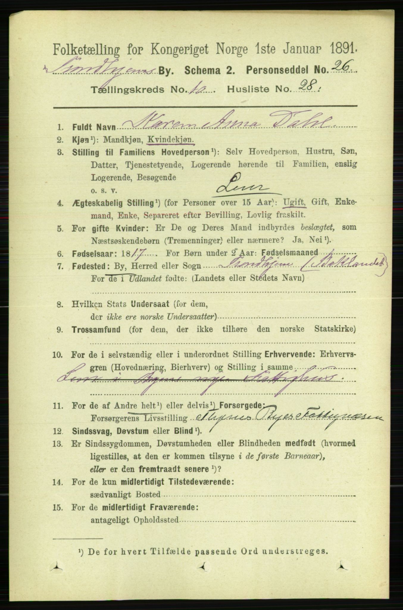 RA, 1891 census for 1601 Trondheim, 1891, p. 9171