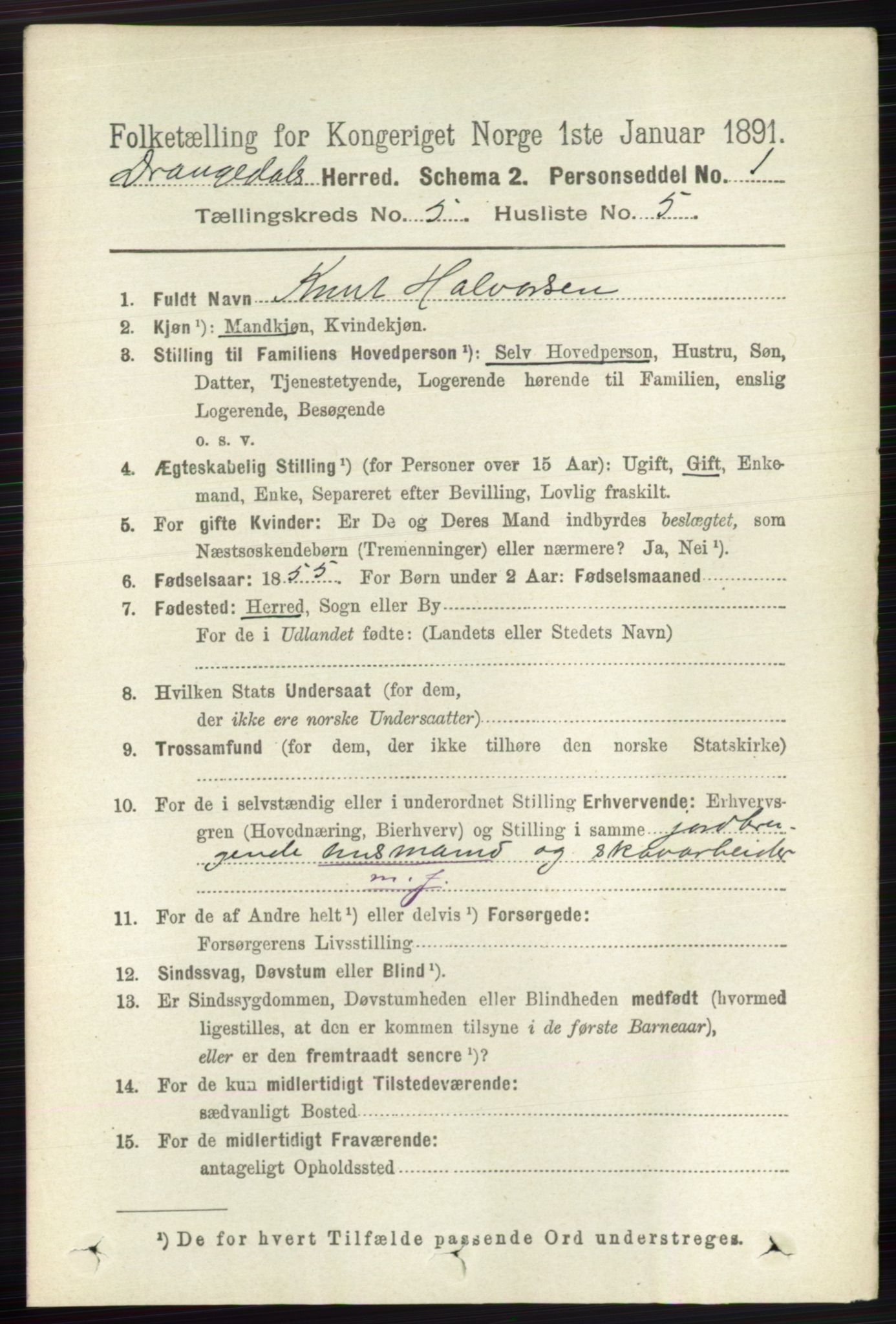 RA, 1891 census for 0817 Drangedal, 1891, p. 1696