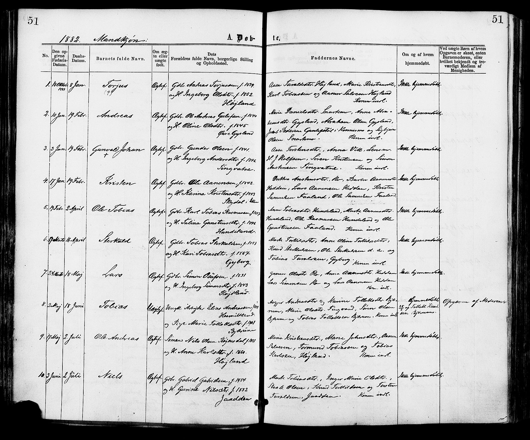 Hægebostad sokneprestkontor, AV/SAK-1111-0024/F/Fa/Faa/L0005: Parish register (official) no. A 5, 1864-1886, p. 51