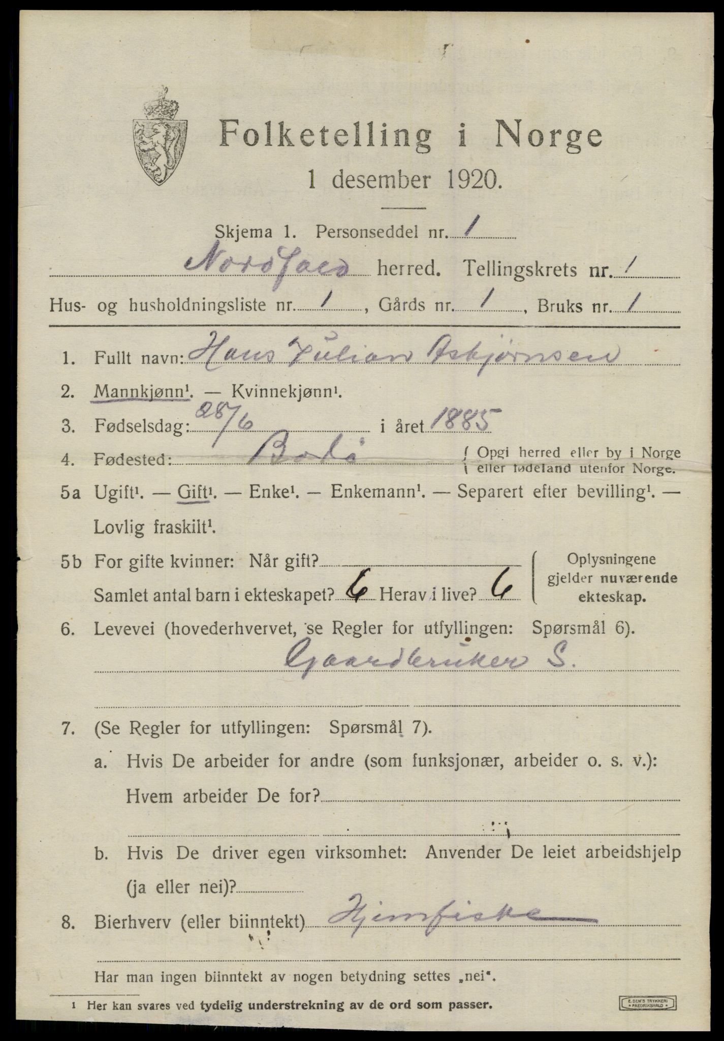 SAT, 1920 census for Nordfold, 1920, p. 513