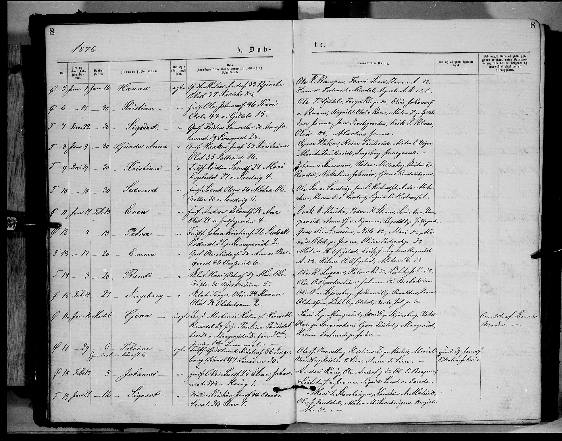 Øyer prestekontor, SAH/PREST-084/H/Ha/Haa/L0007: Parish register (official) no. 7, 1875-1878, p. 8