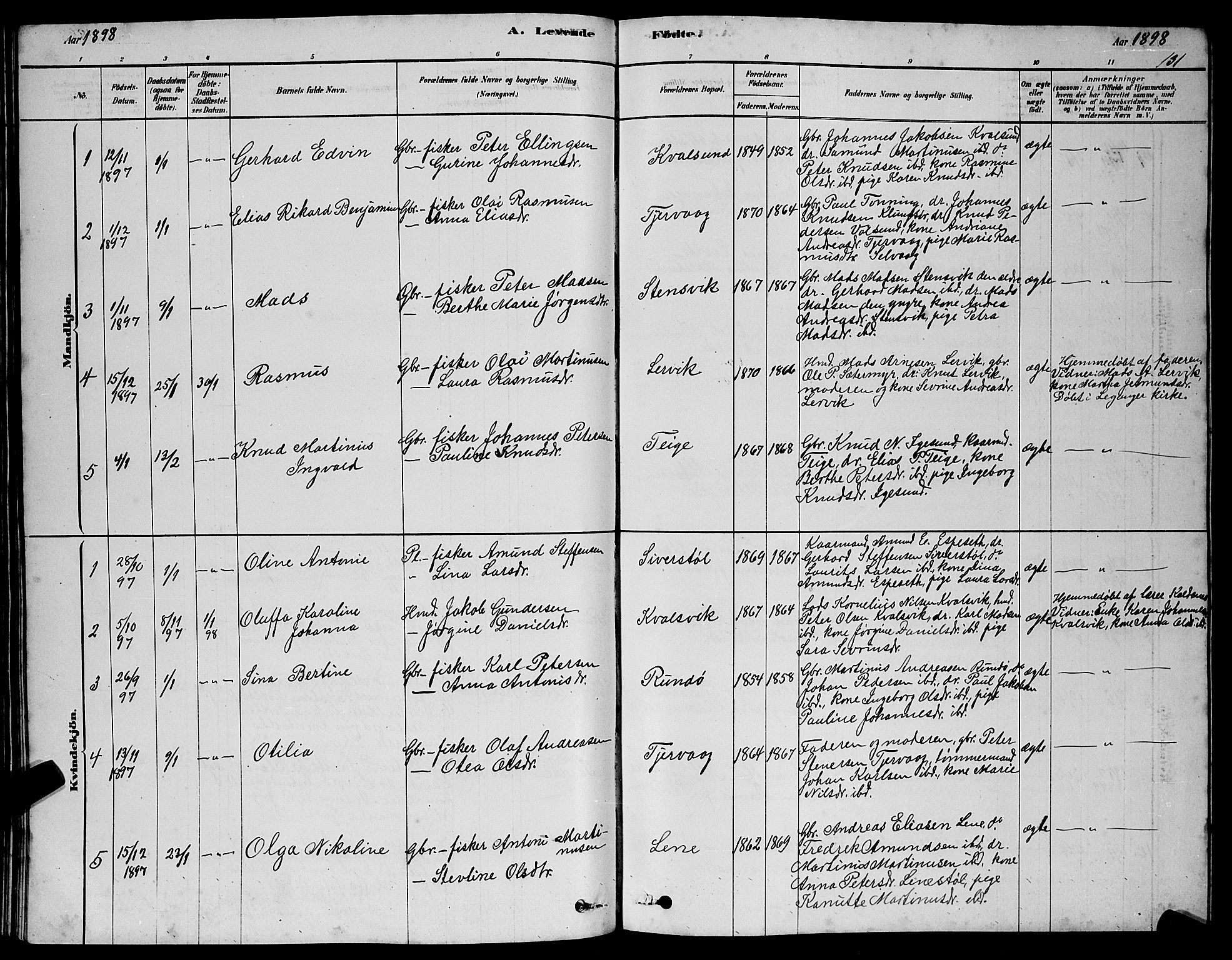 Ministerialprotokoller, klokkerbøker og fødselsregistre - Møre og Romsdal, AV/SAT-A-1454/507/L0081: Parish register (copy) no. 507C04, 1878-1898, p. 131