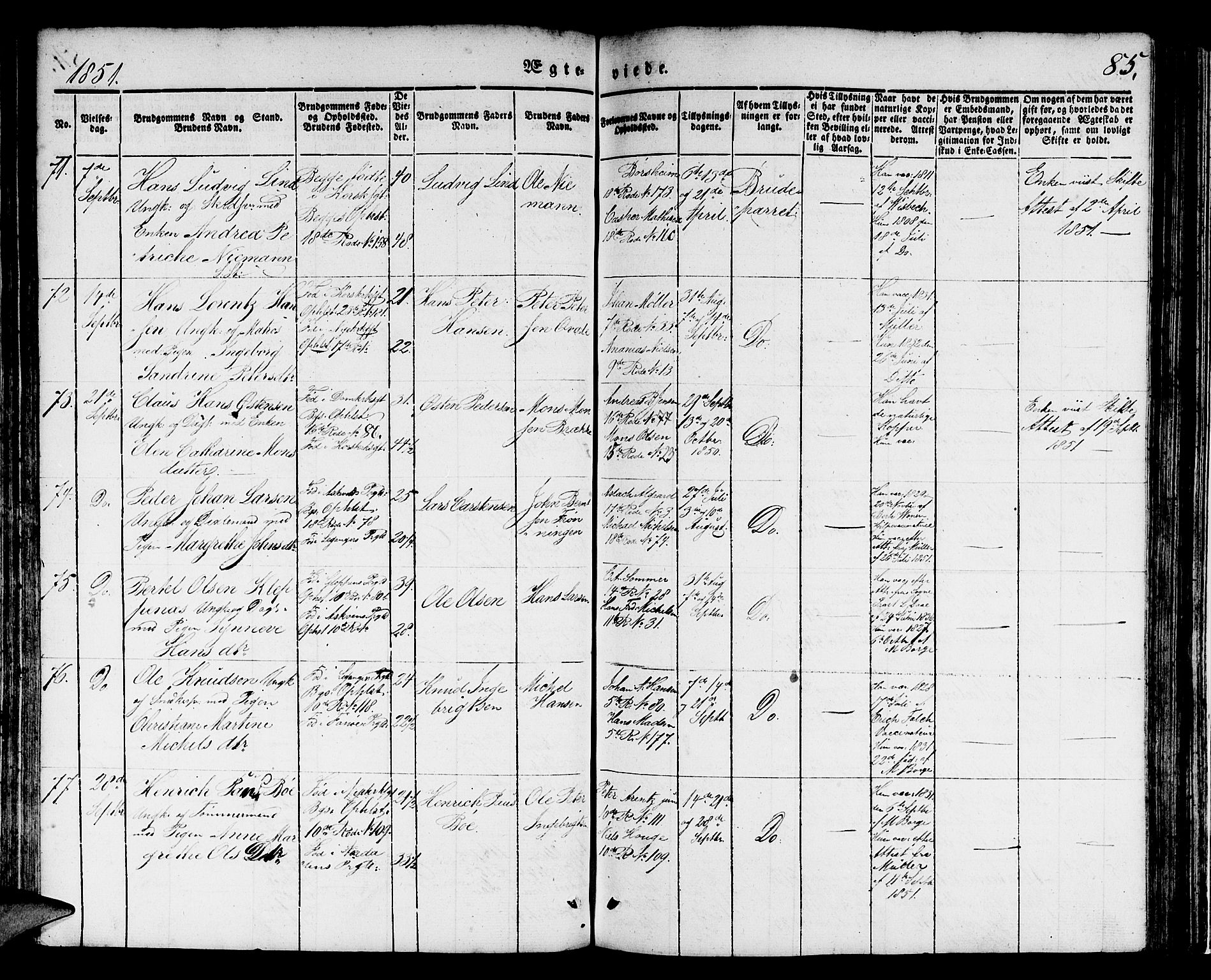 Domkirken sokneprestembete, AV/SAB-A-74801/H/Hab/L0029: Parish register (copy) no. D 1, 1839-1857, p. 85