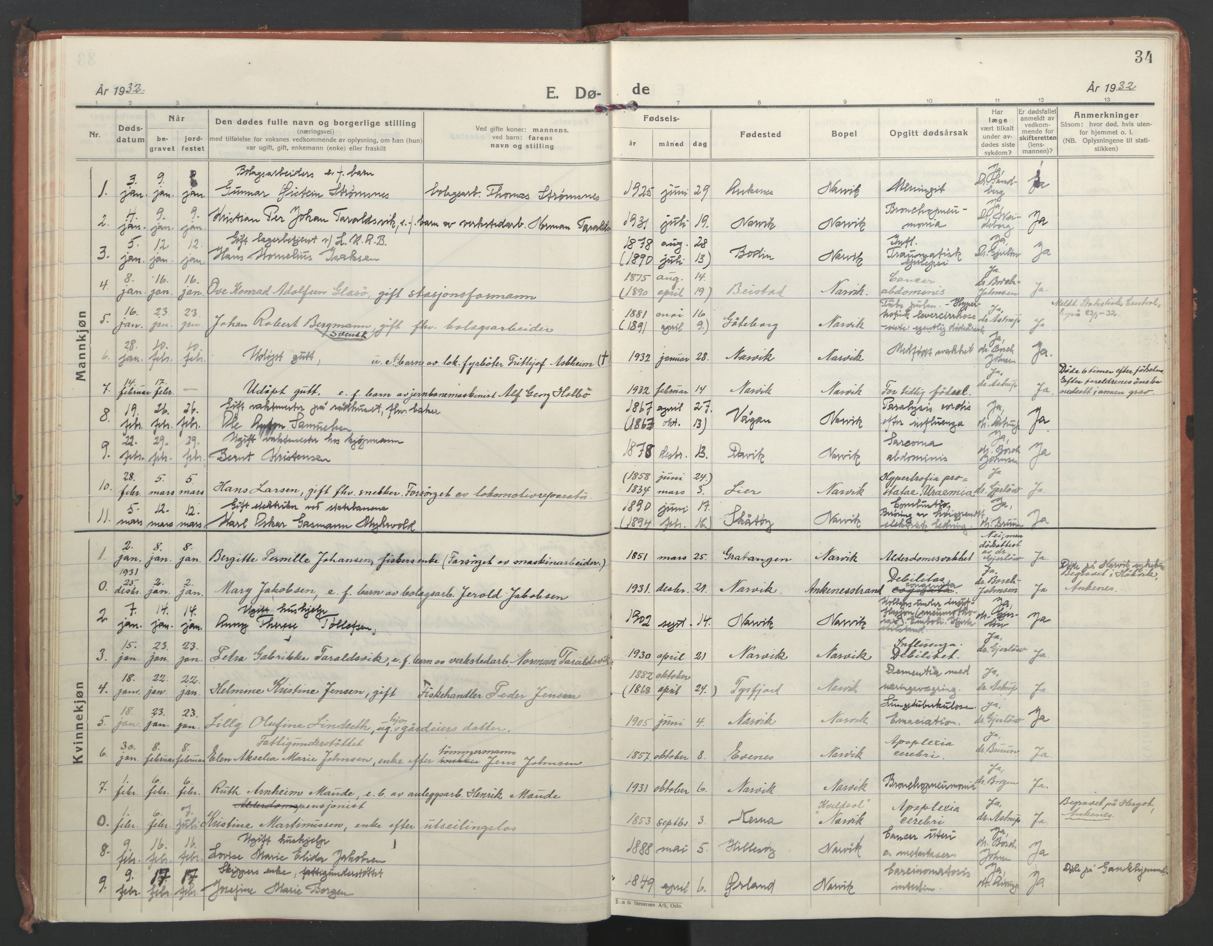 Ministerialprotokoller, klokkerbøker og fødselsregistre - Nordland, SAT/A-1459/871/L1005: Parish register (official) no. 871A21, 1926-1940, p. 34