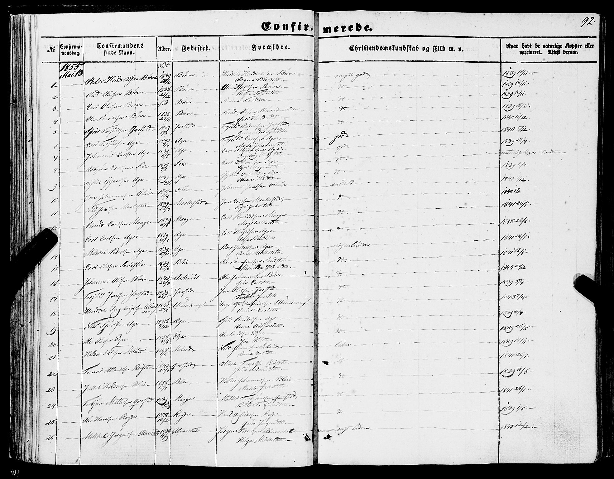 Ullensvang sokneprestembete, SAB/A-78701/H/Haa: Parish register (official) no. A 11, 1854-1866, p. 92