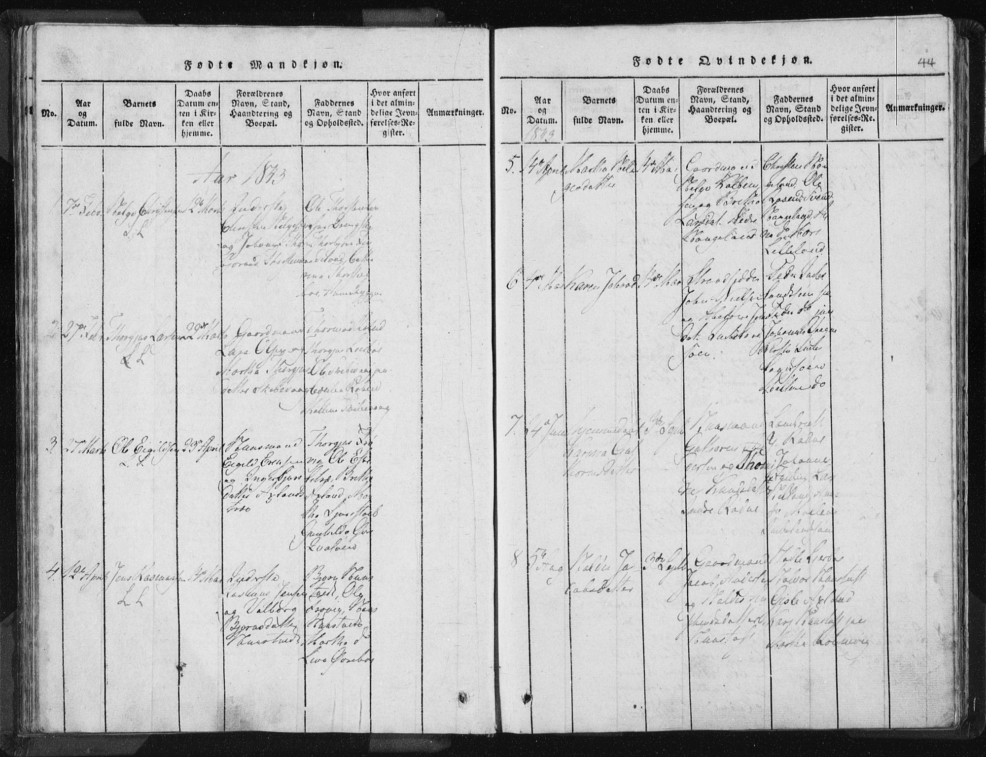 Vikedal sokneprestkontor, AV/SAST-A-101840/01/IV: Parish register (official) no. A 5, 1817-1850, p. 44