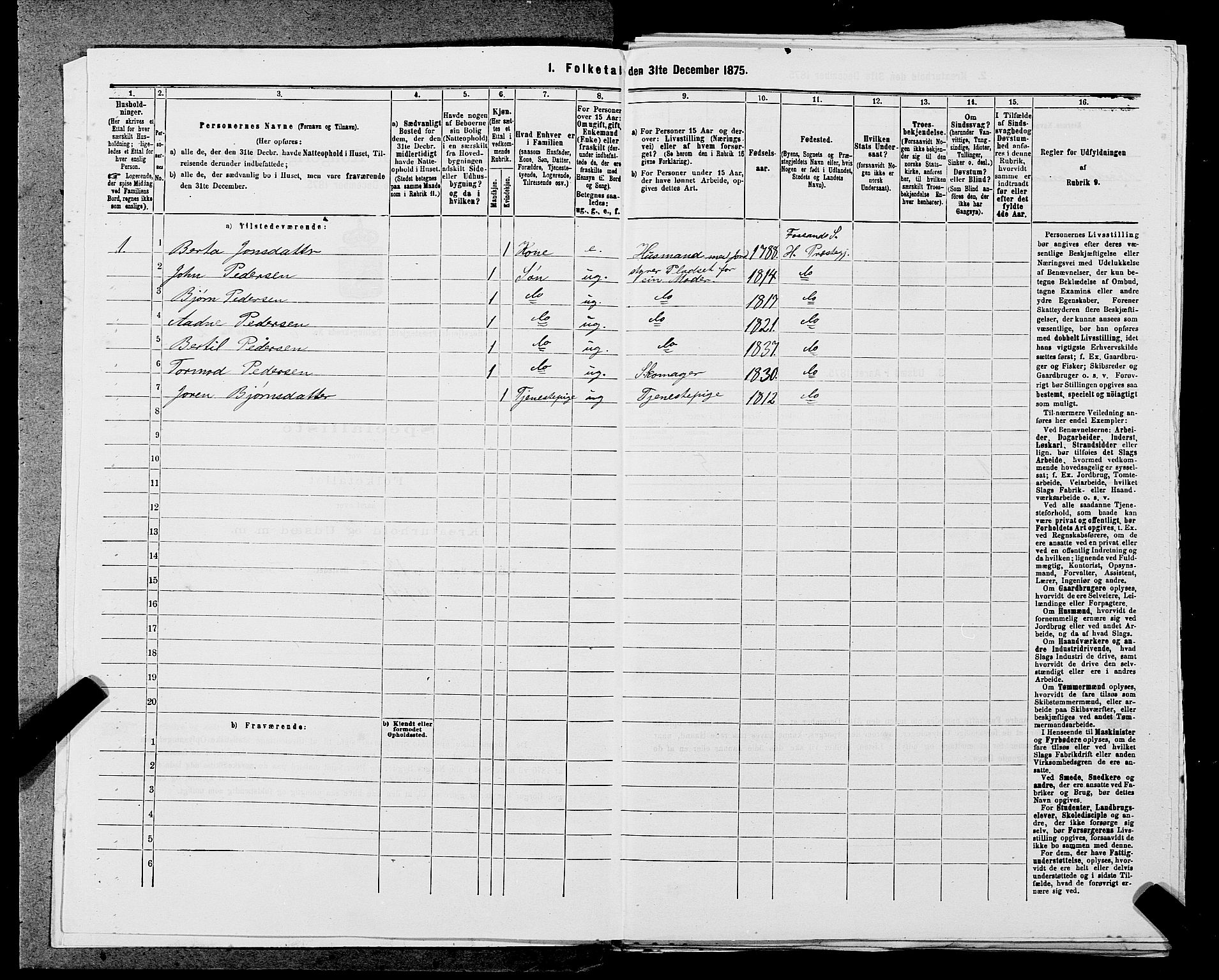 SAST, 1875 census for 1128P Høgsfjord, 1875, p. 541