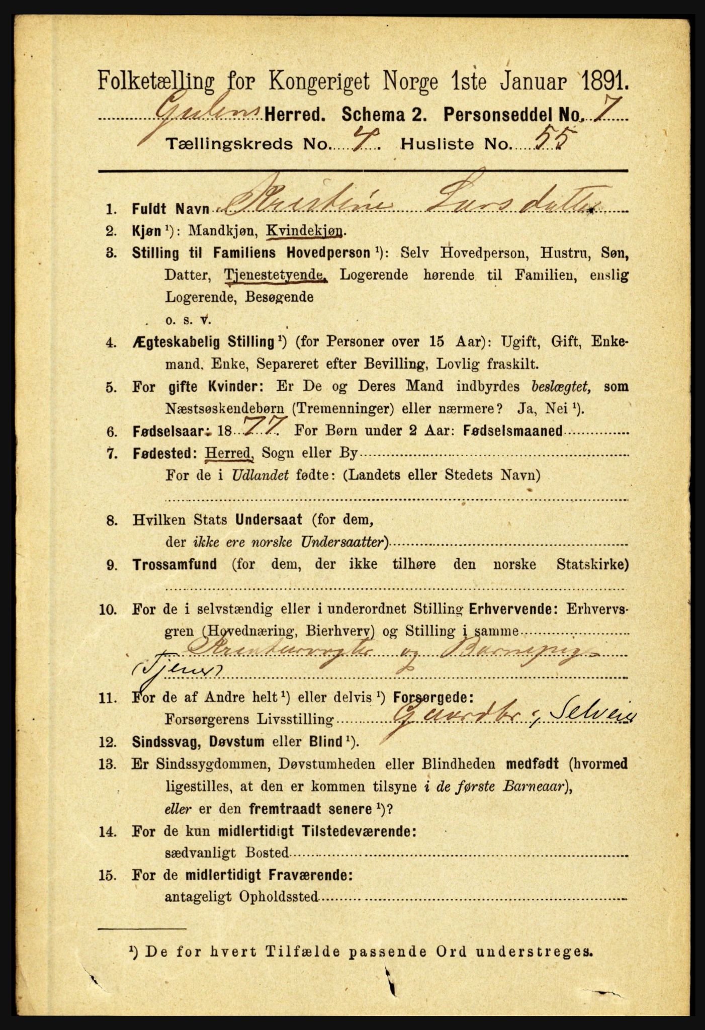 RA, 1891 census for 1411 Gulen, 1891, p. 1613