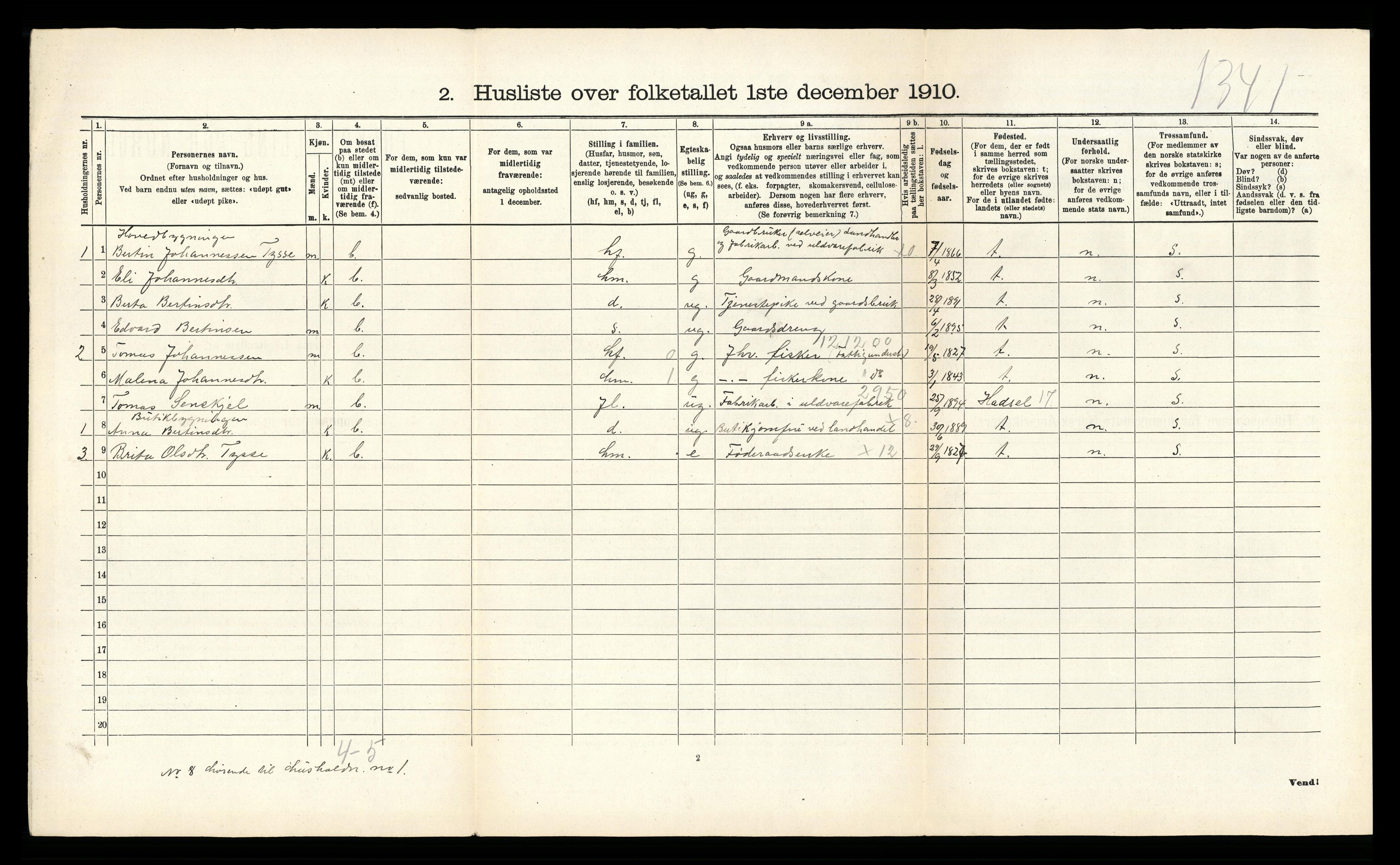 RA, 1910 census for Samnanger, 1910, p. 424